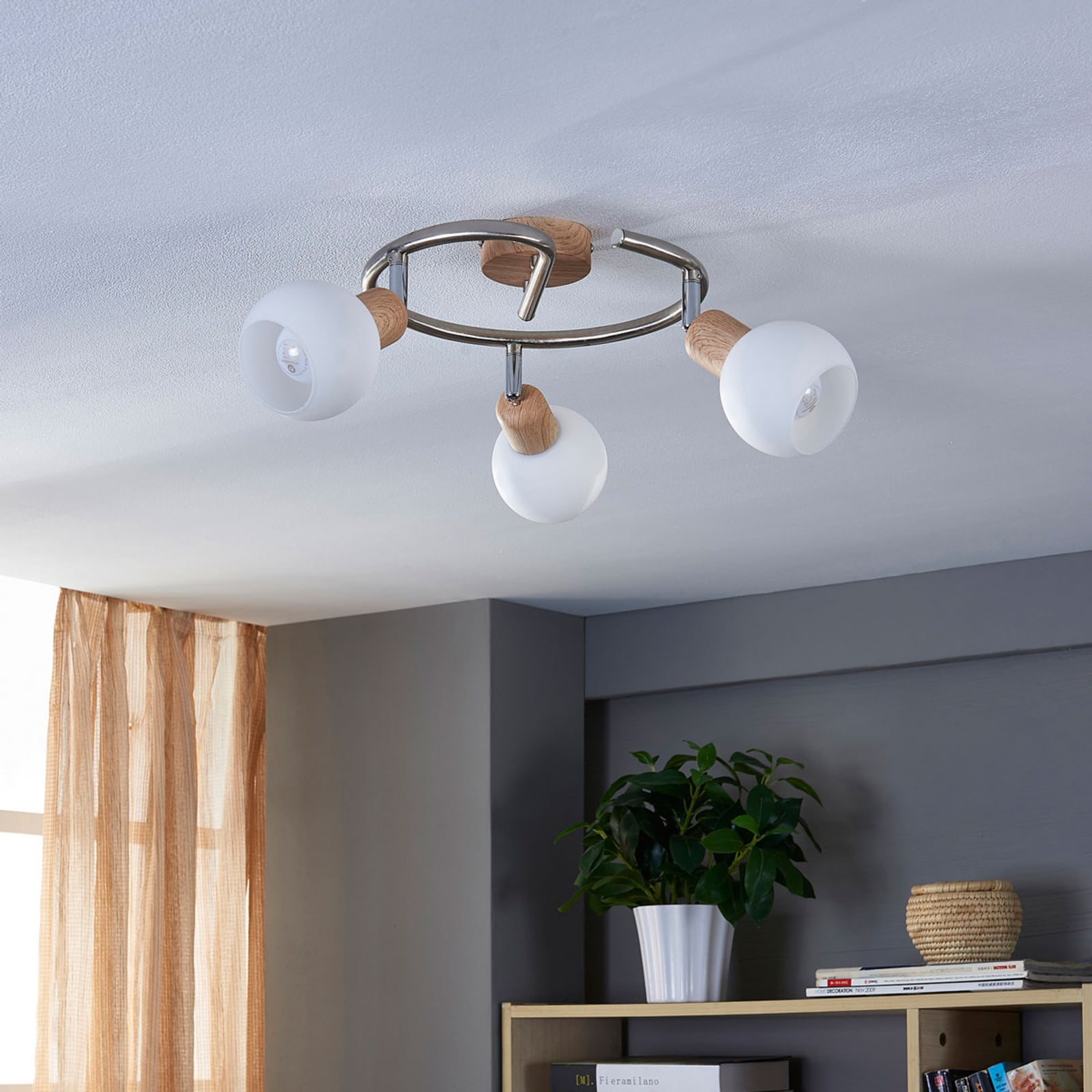 Lindby Deckenleuchte Deckenlampe Svenka LED dimmbar 3-flg alabaster nickel Ø25cm - 4251096524680