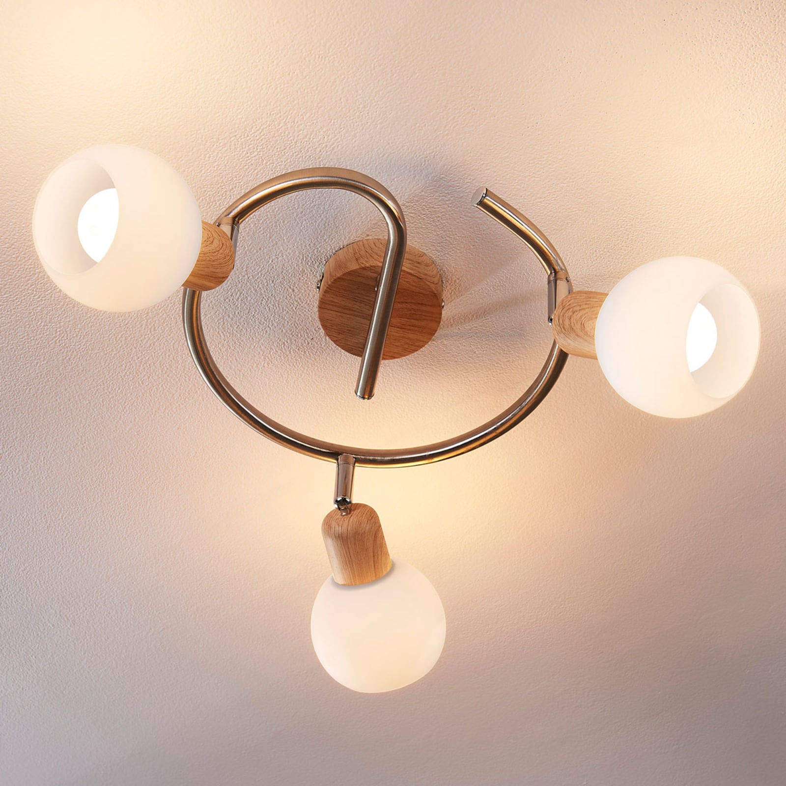 Lindby Deckenleuchte Deckenlampe Svenka LED dimmbar 3-flg alabaster nickel Ø25cm - 4251096524680
