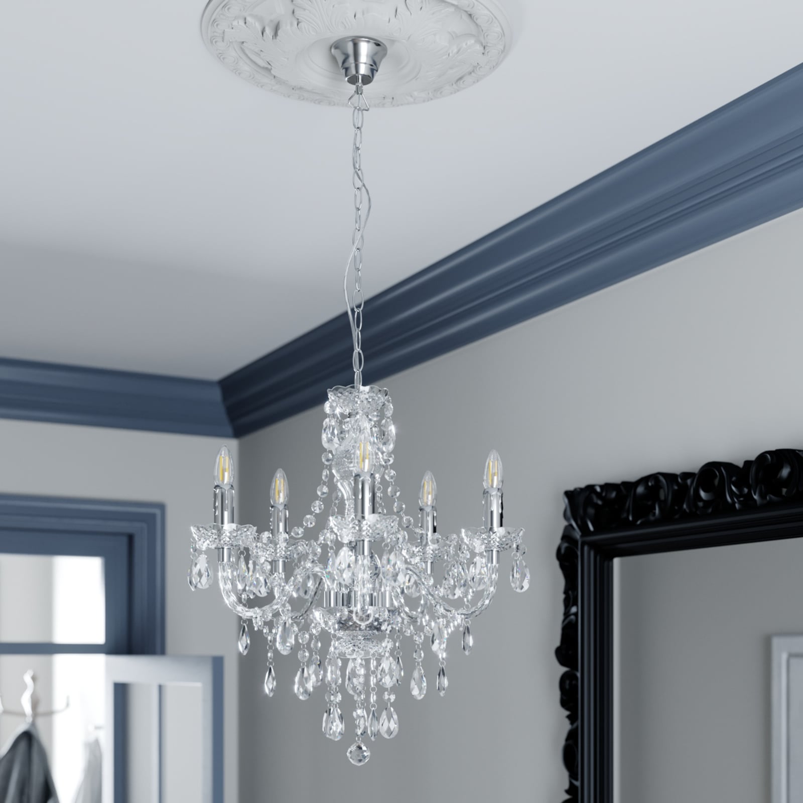 Lindby Kronleuchter Merida Hängeleuchte Leuchte Lampe 5-flg dimmbar chrom Ø52cm - 4251096528466