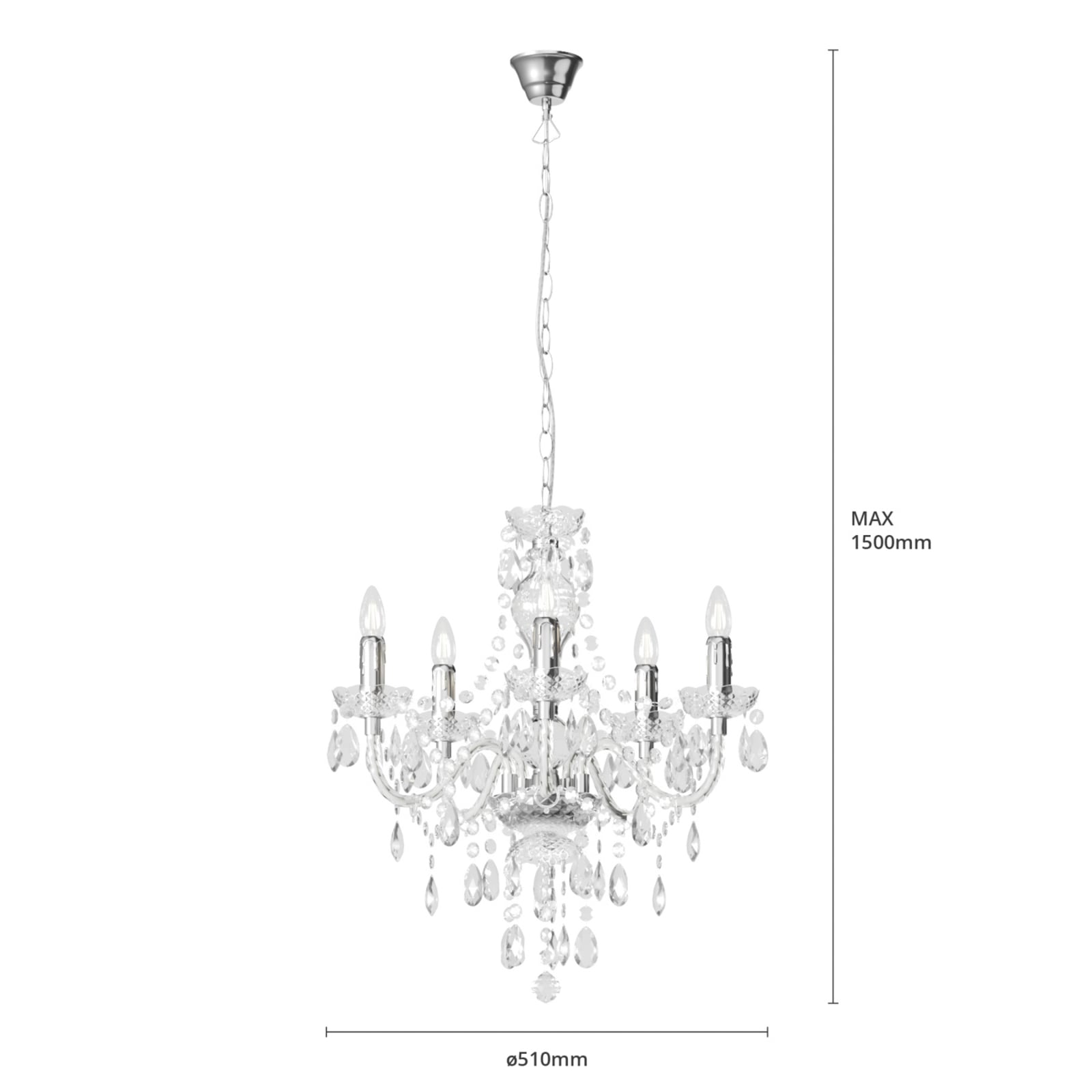 Lindby Kronleuchter Merida Hängeleuchte Leuchte Lampe 5-flg dimmbar chrom Ø52cm - 4251096528466