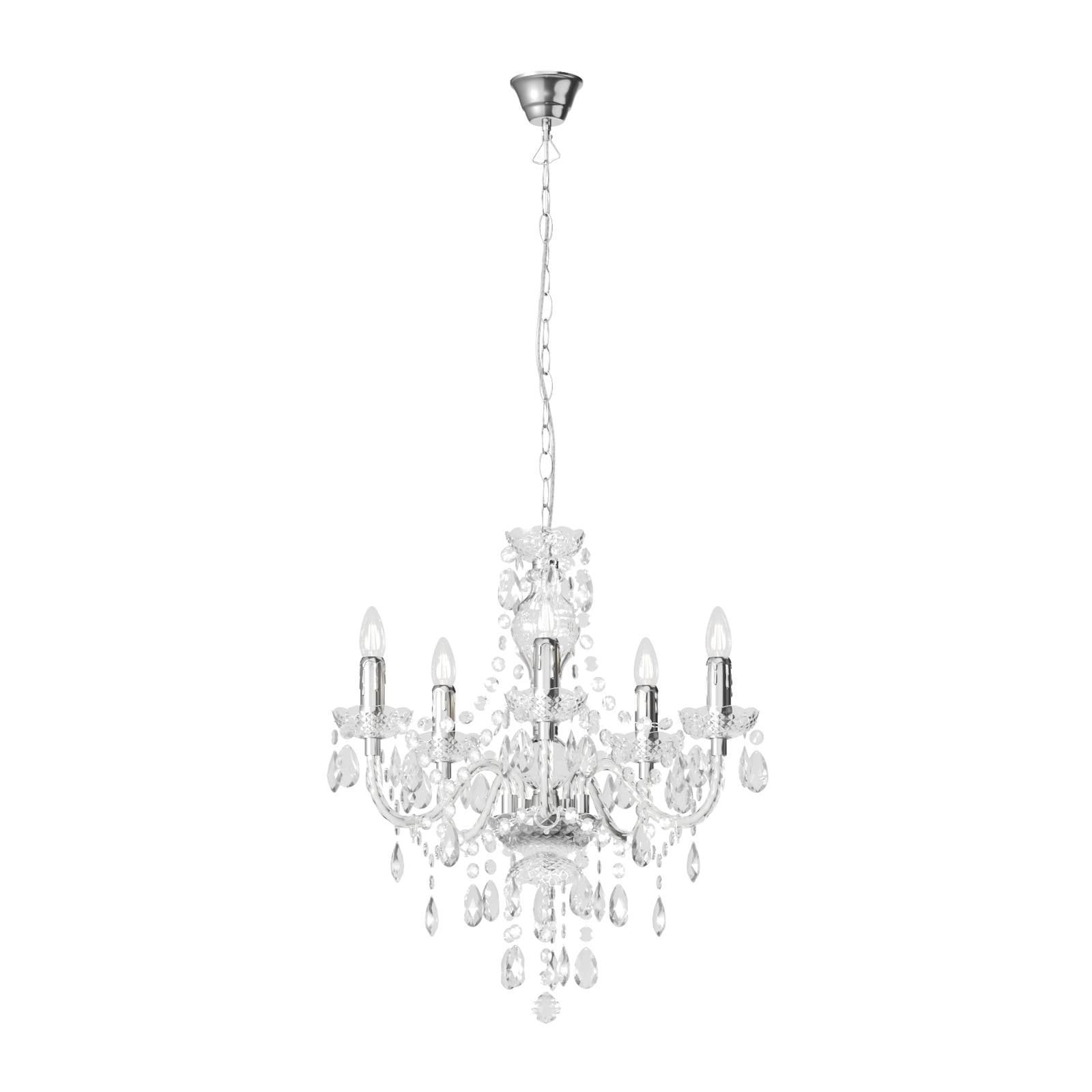 Lindby Kronleuchter Merida Hängeleuchte Leuchte Lampe 5-flg dimmbar chrom Ø52cm - 4251096528466