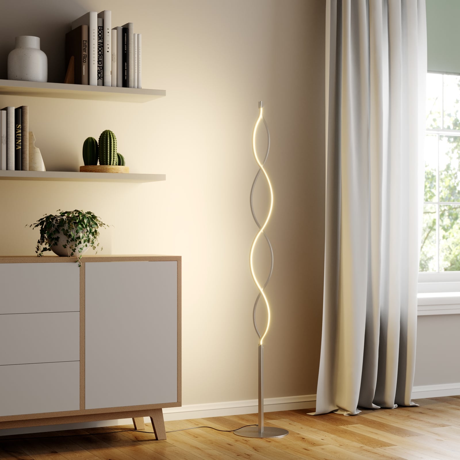 Lindby Stehlampe Auron LED dimmbar Touchdimmer warmweiß nickel 150cm Höhe 25cm - 4251096530940
