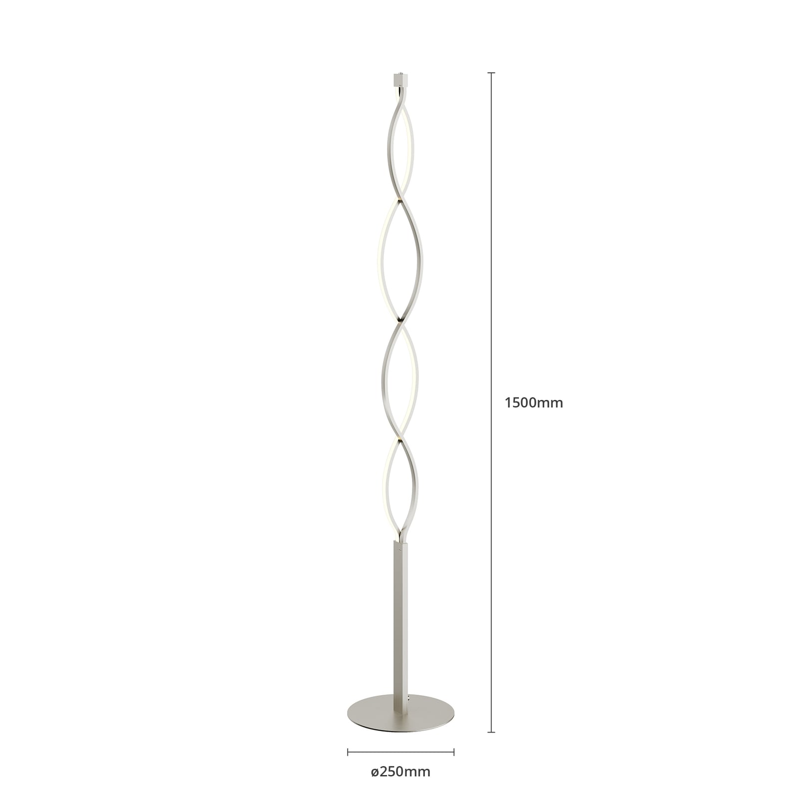 Lindby Stehlampe Auron LED dimmbar Touchdimmer warmweiß nickel 150cm Höhe 25cm - 4251096530940