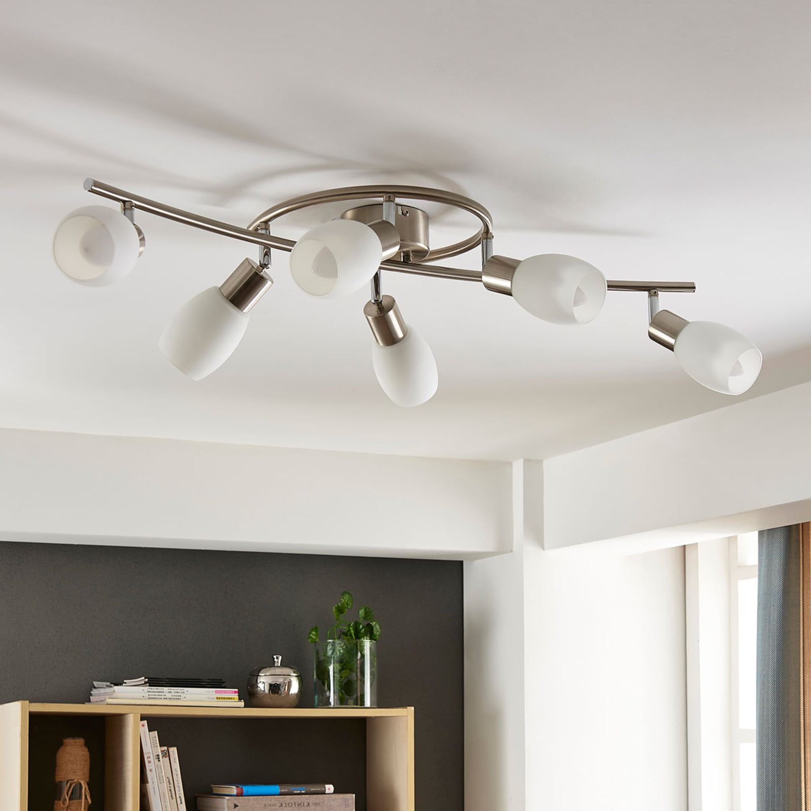 Lindby Deckenleuchte Strahler Arda Glas Nickel E14 sechsflammig Wohnraum Beleuch - 4251096530933