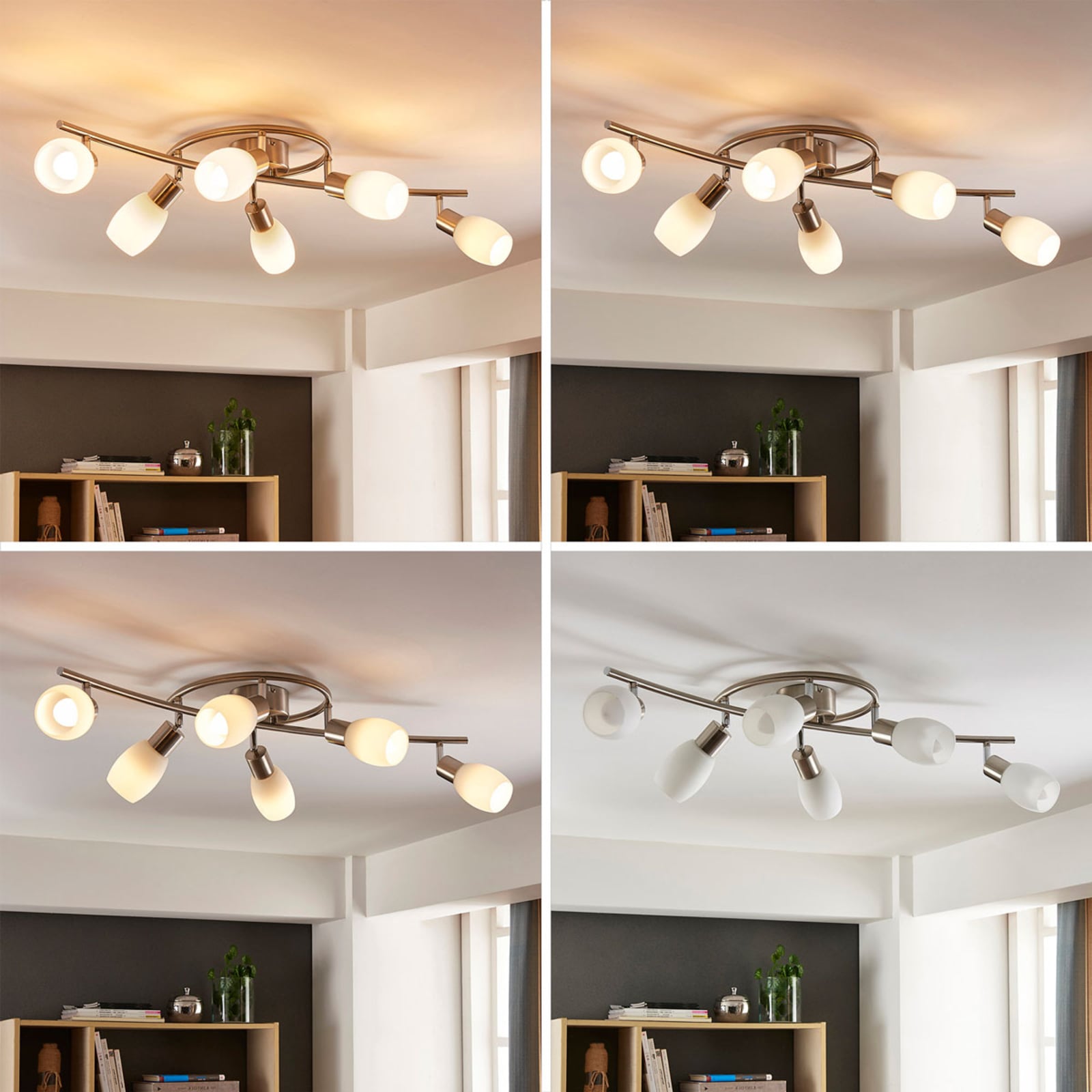 Lindby Deckenleuchte Strahler Arda Glas Nickel E14 sechsflammig Wohnraum Beleuch - 4251096530933