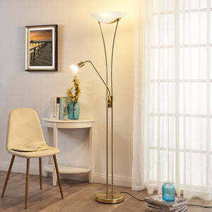 B-Ware Lindby Stehlampe Felicia LED Leselampe Stehleuchte messing 180cm E27 Leuchte