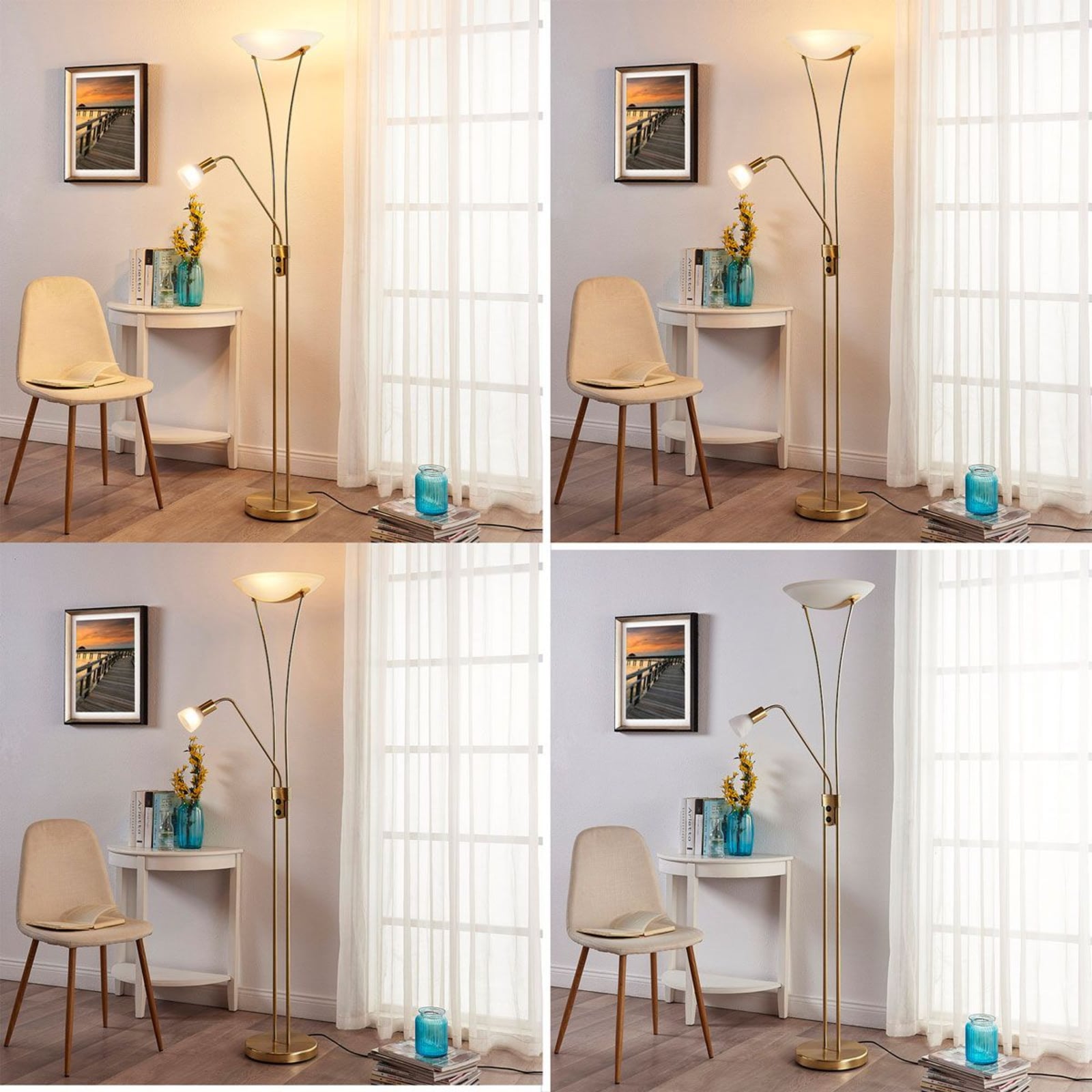 Lindby Stehlampe Felicia LED Leselampe Stehleuchte messing 180cm E27 Leuchte - 4251096532616