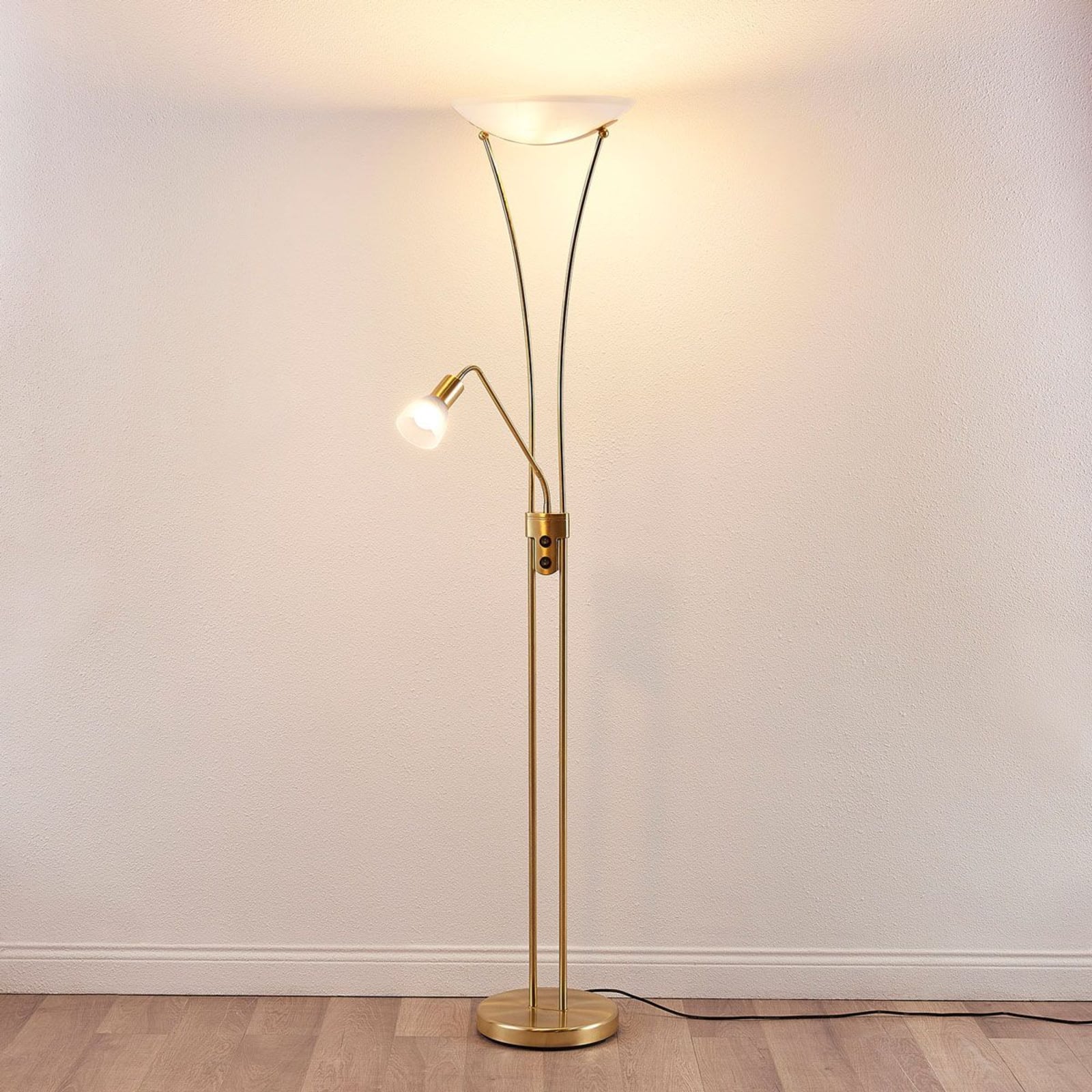 Lindby Stehlampe Felicia LED Leselampe Stehleuchte messing 180cm E27 Leuchte - 4251096532616