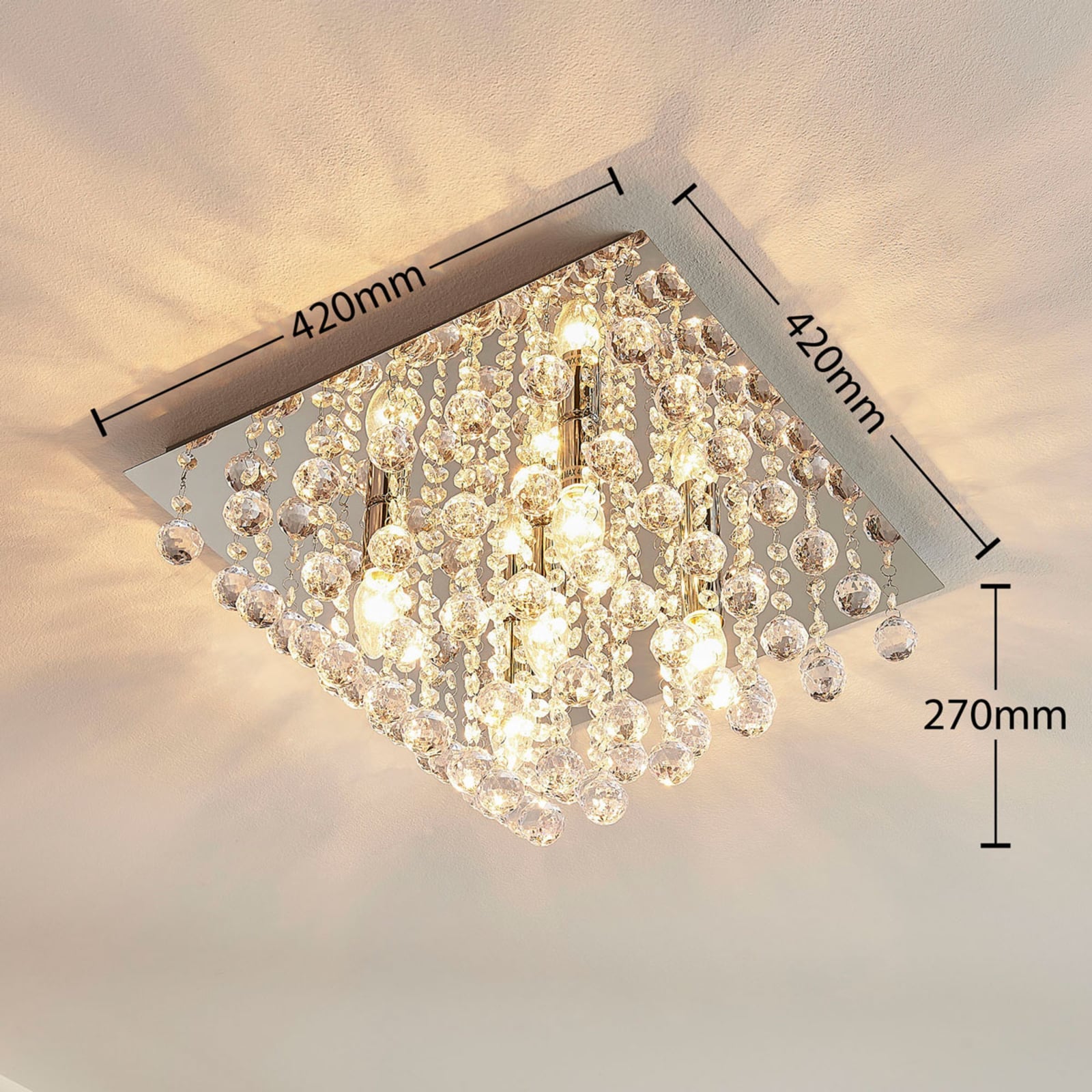 Lindby Deckenleuchte Annica LED Lampe Leuchte dimmbar chrom 42x42cm 5-flammig - 4251096535877