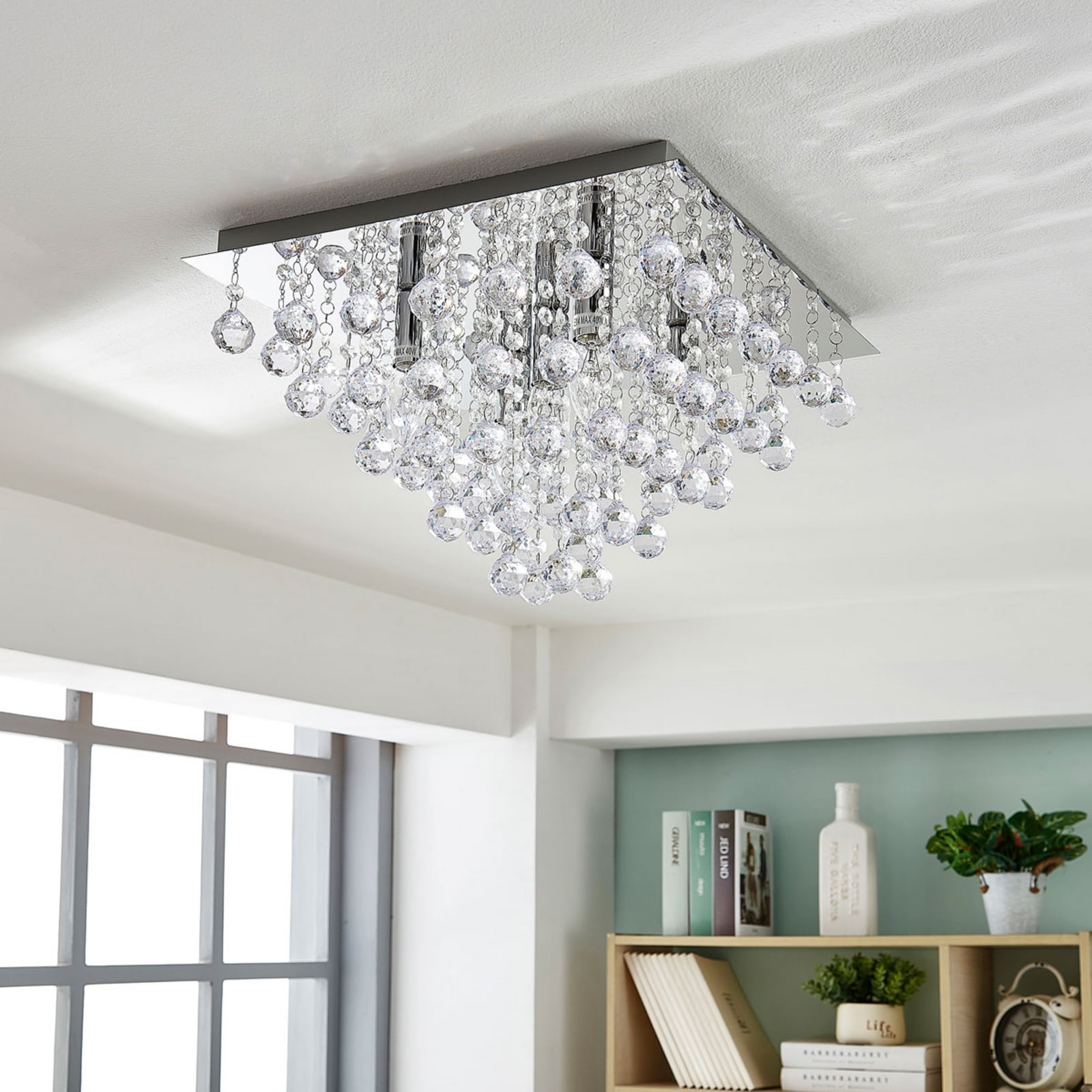 Lindby Deckenleuchte Annica LED Lampe Leuchte dimmbar chrom 42x42cm 5-flammig - 4251096535877