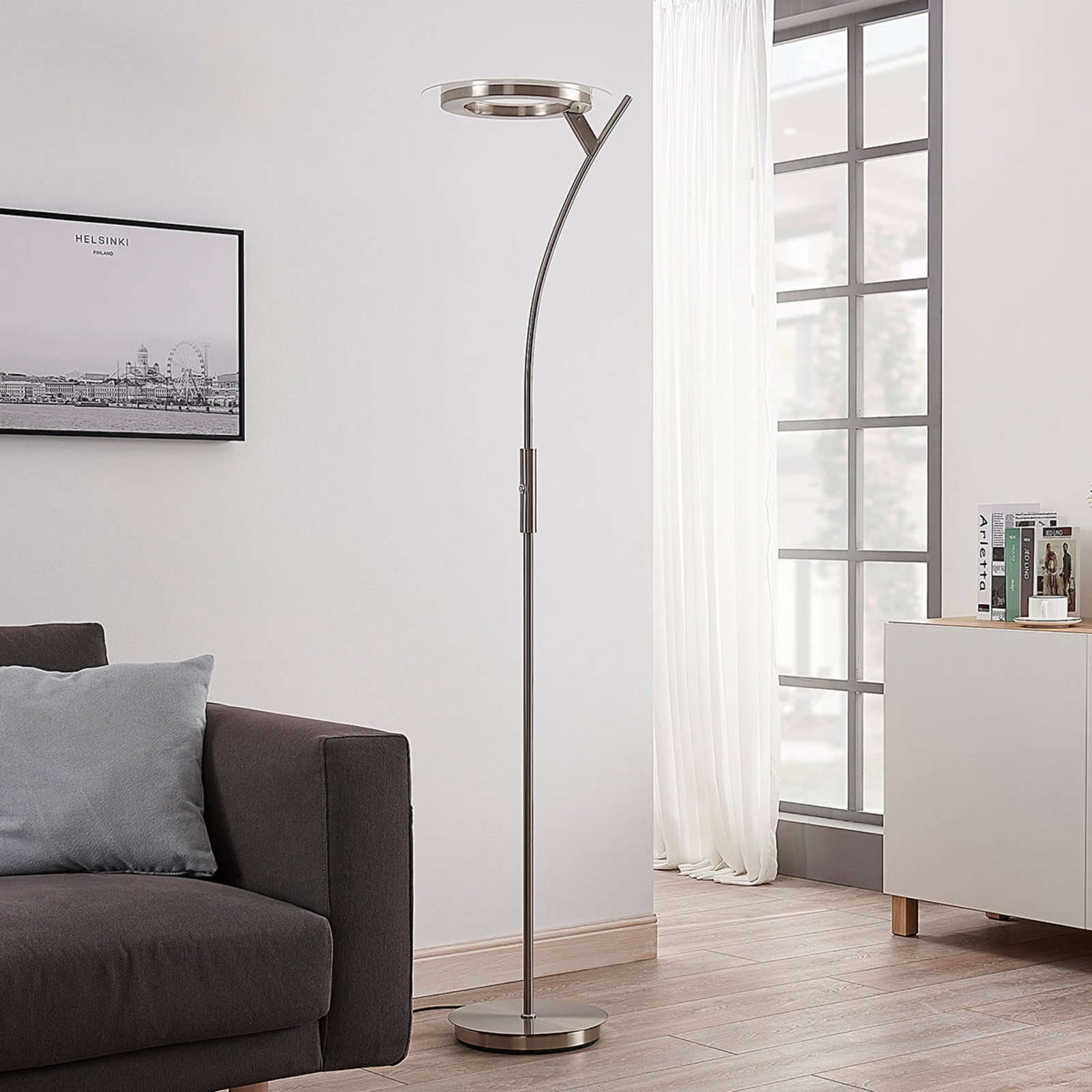 Lindby Stehleuchte Darion LED dimmbar Lampe Leuchte grau Metall 180cm hoch - 4251096544954
