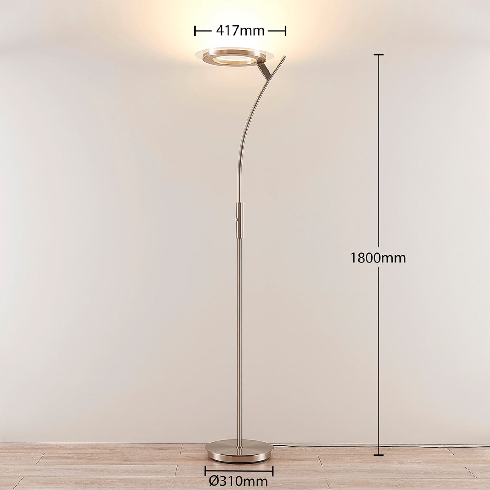 Lindby Stehleuchte Darion LED dimmbar Lampe Leuchte grau Metall 180cm hoch - 4251096544954