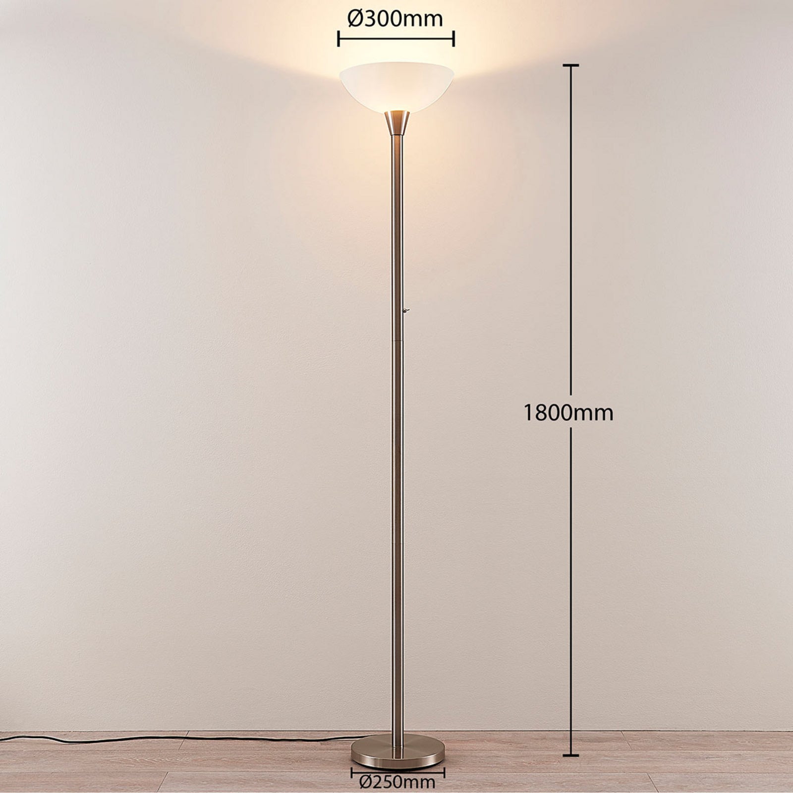 Lindby Stehlampe Ignacia LED Stehleuchte Lampe nickel 180 cm E27 Glas modern - 4251096543391