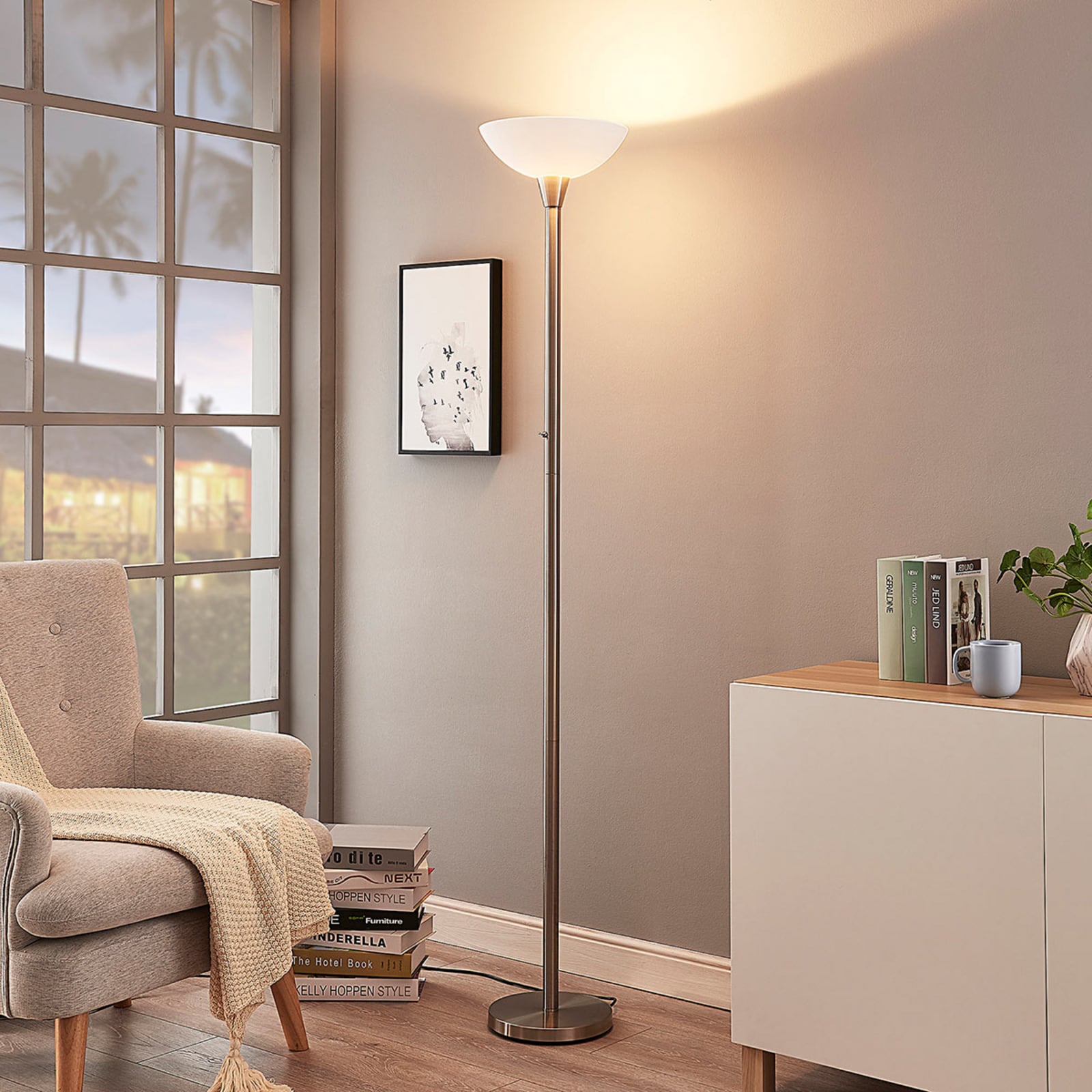 Lindby Stehlampe Ignacia LED Stehleuchte Lampe nickel 180 cm E27 Glas modern - 4251096543391