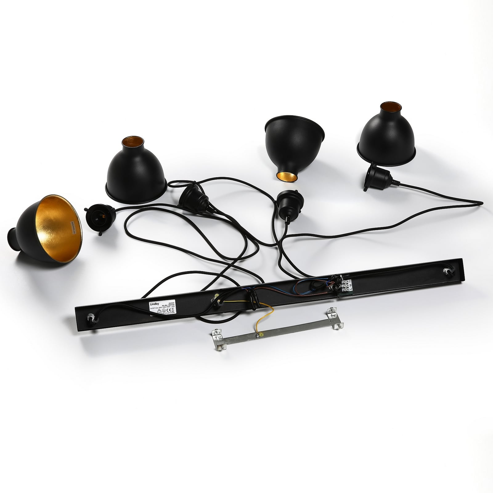 Lindby Pendelleuchte Hängeleuchte Jasminka LED Lampe dimmbar schwarz-gold 4-flg - 4251096548983