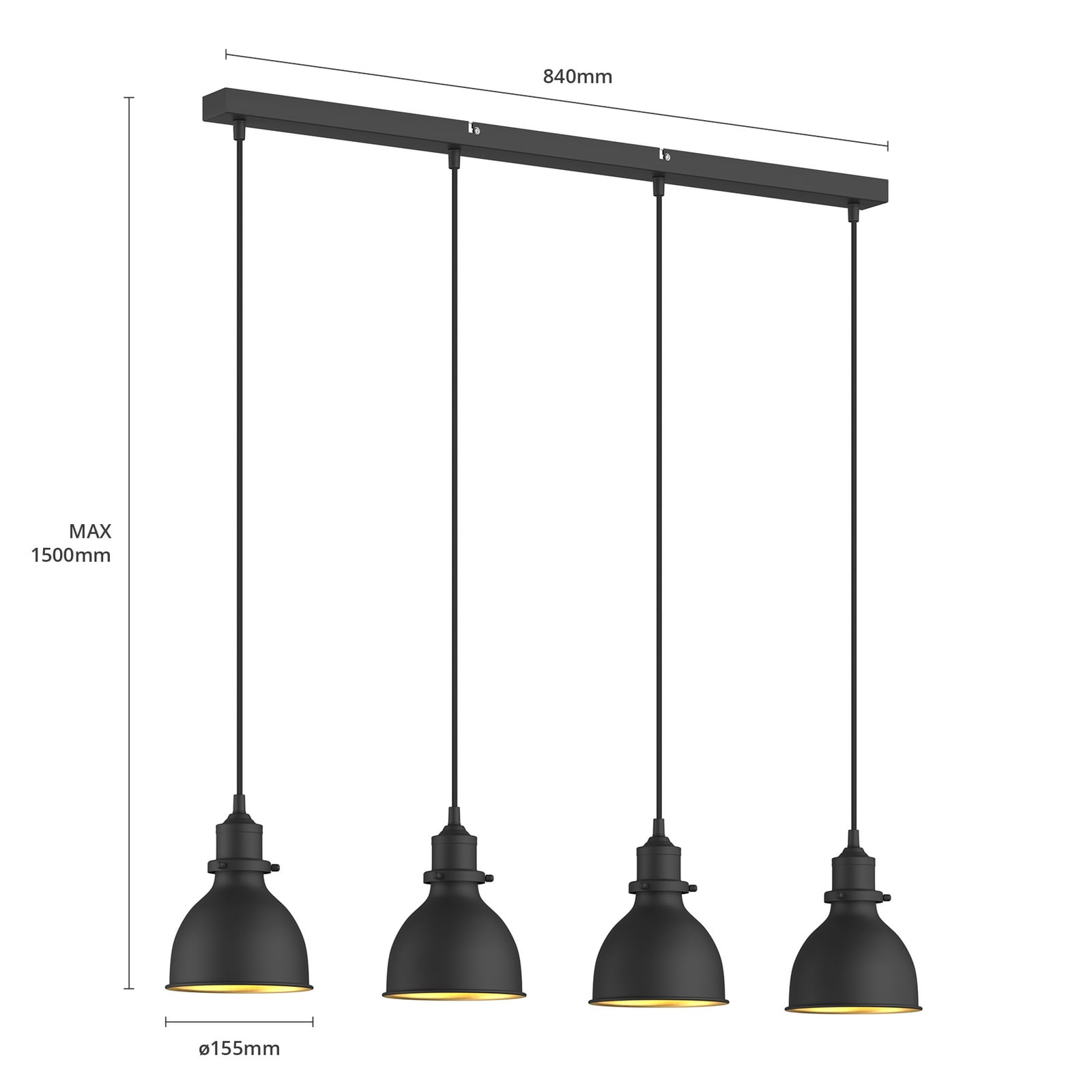 Lindby Pendelleuchte Hängeleuchte Jasminka LED Lampe dimmbar schwarz-gold 4-flg - 4251096548983