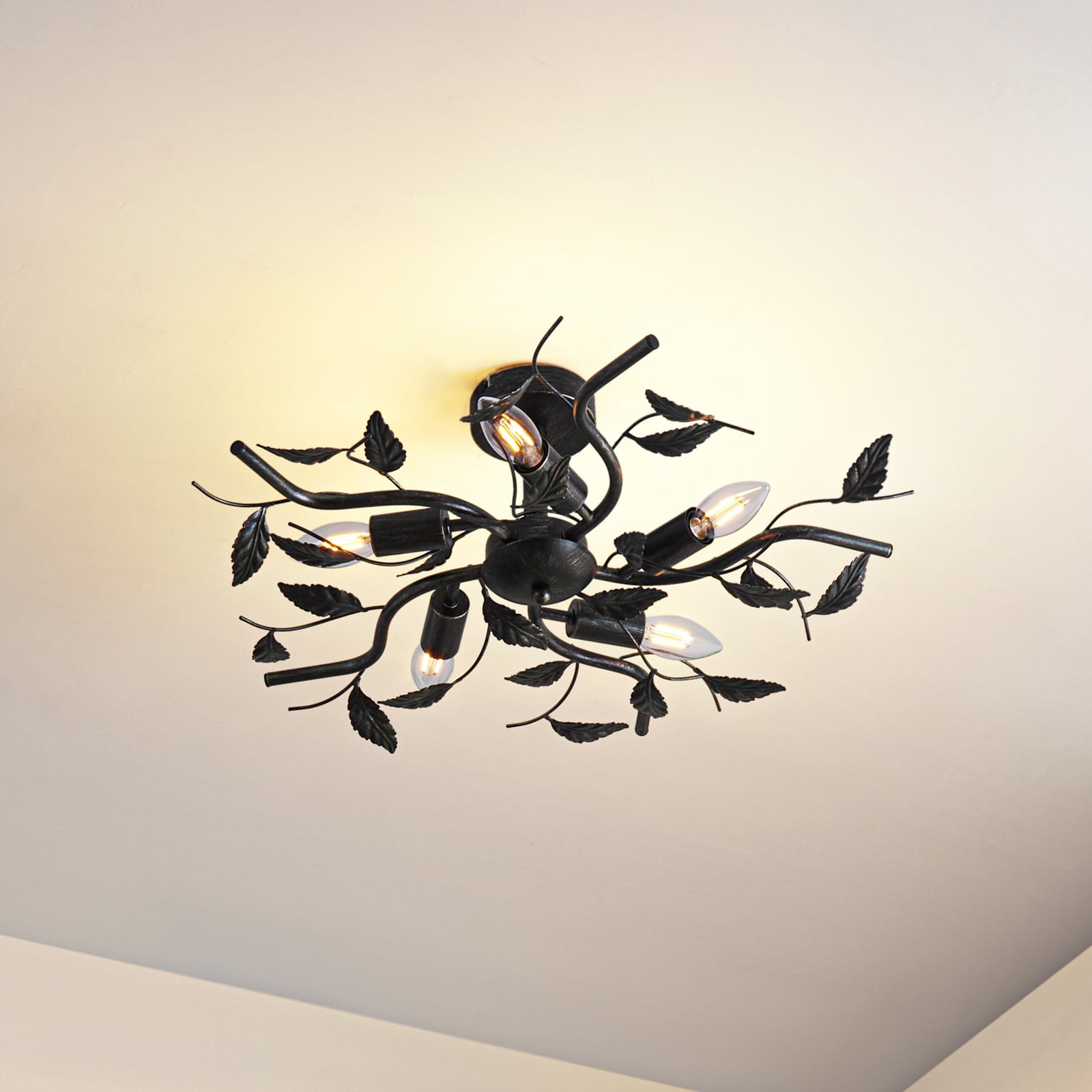 Lindby Deckenlampe Yos LED Lampe 5-flammig dimmbar schwarz-gold Ø58cm 21cm - 4251096547160