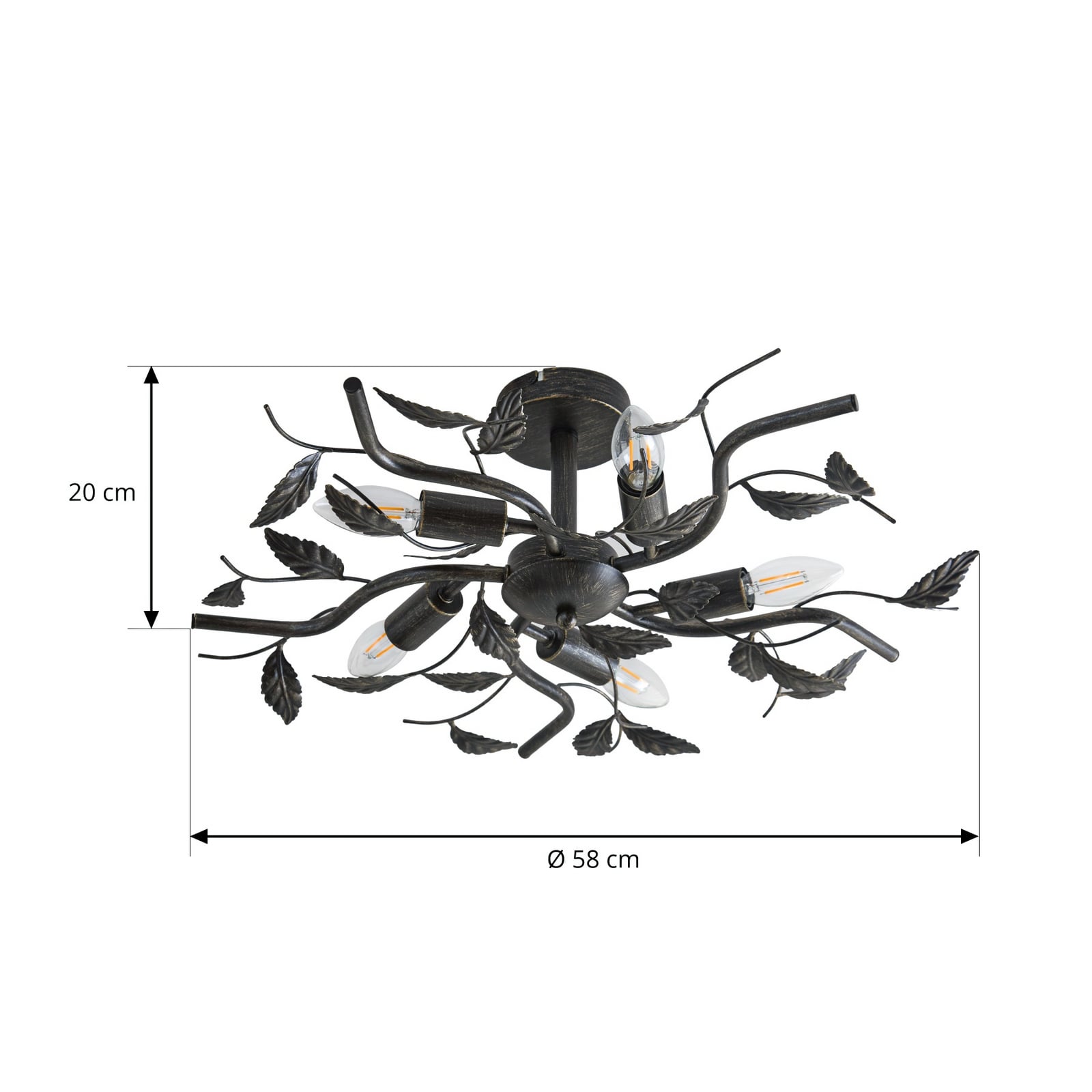Lindby Deckenlampe Yos LED Lampe 5-flammig dimmbar schwarz-gold Ø58cm 21cm - 4251096547160