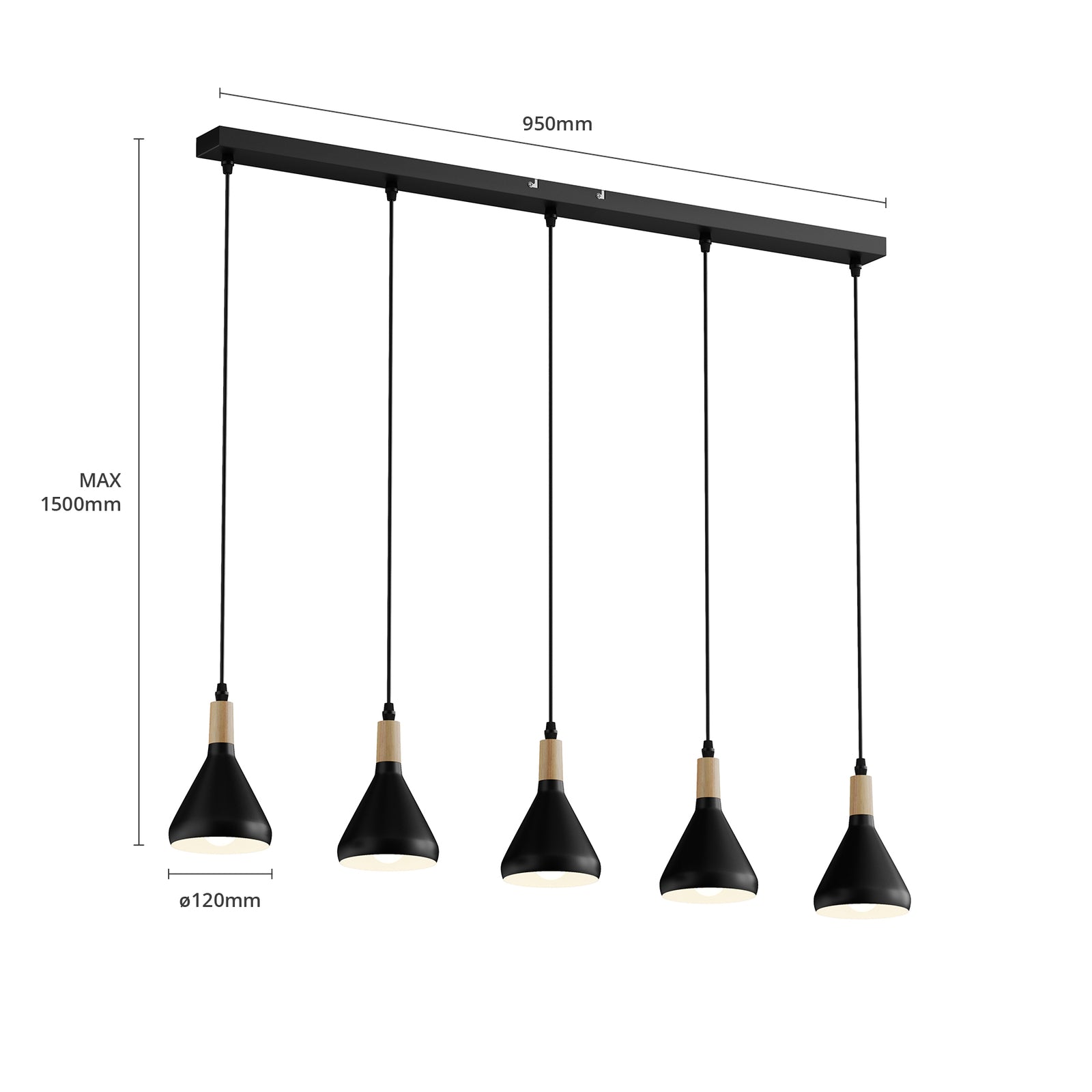 Lindby Pendelleuchte Hängeleuchte Arina LED 5-flammig dimmbar schwarz 100cm - 4251096547030