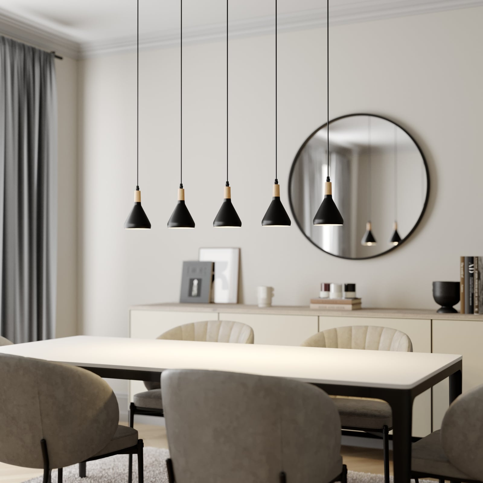 Lindby Pendelleuchte Hängeleuchte Arina LED 5-flammig dimmbar schwarz 100cm - 4251096547030