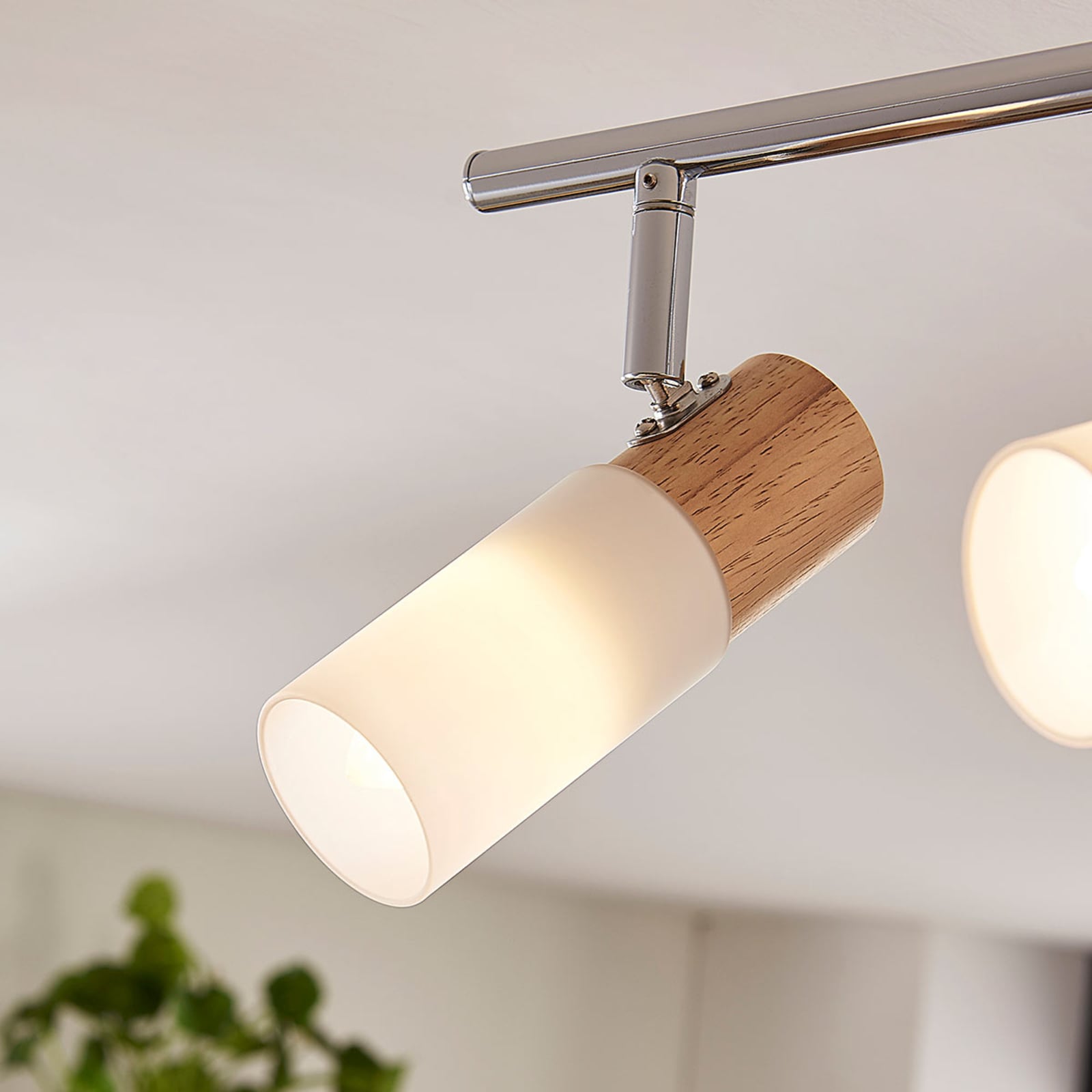 Lindby Deckenstrahler Christoph LED Lampe Holz Deckenlampe Leuchte 4-flg weiß - 4251096546521