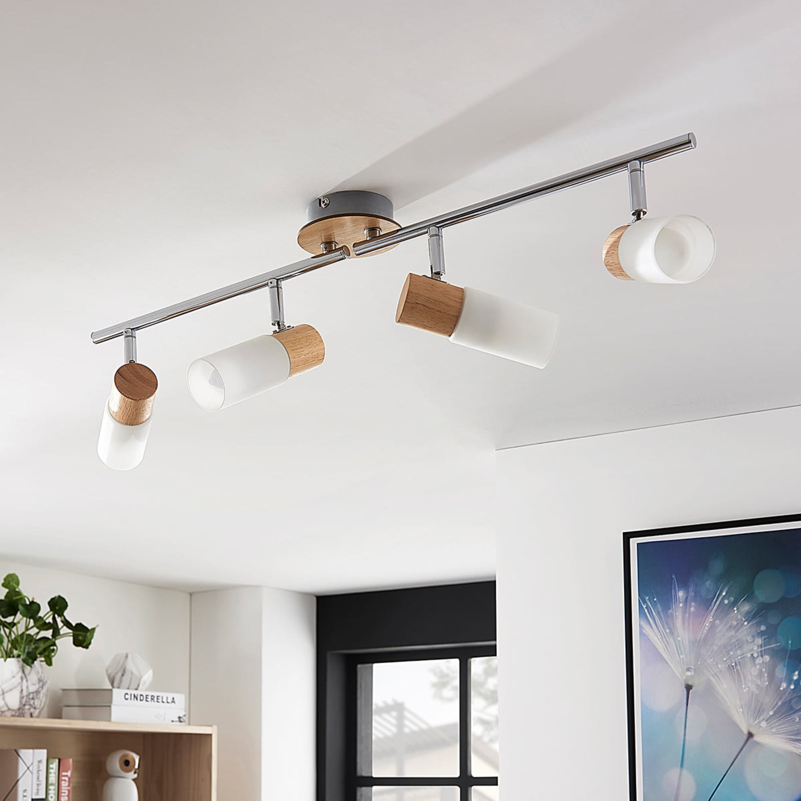 Lindby Deckenstrahler Christoph LED Lampe Holz Deckenlampe Leuchte 4-flg weiß - 4251096546521
