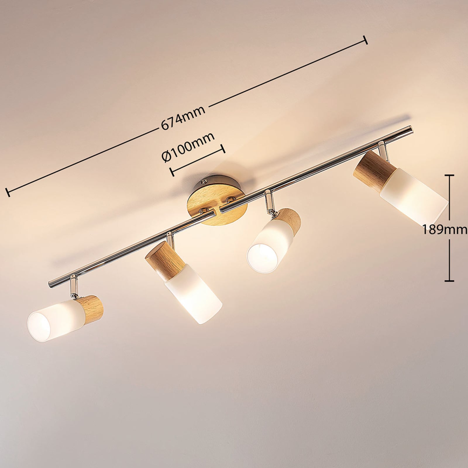 Lindby Deckenstrahler Christoph LED Lampe Holz Deckenlampe Leuchte 4-flg weiß - 4251096546521