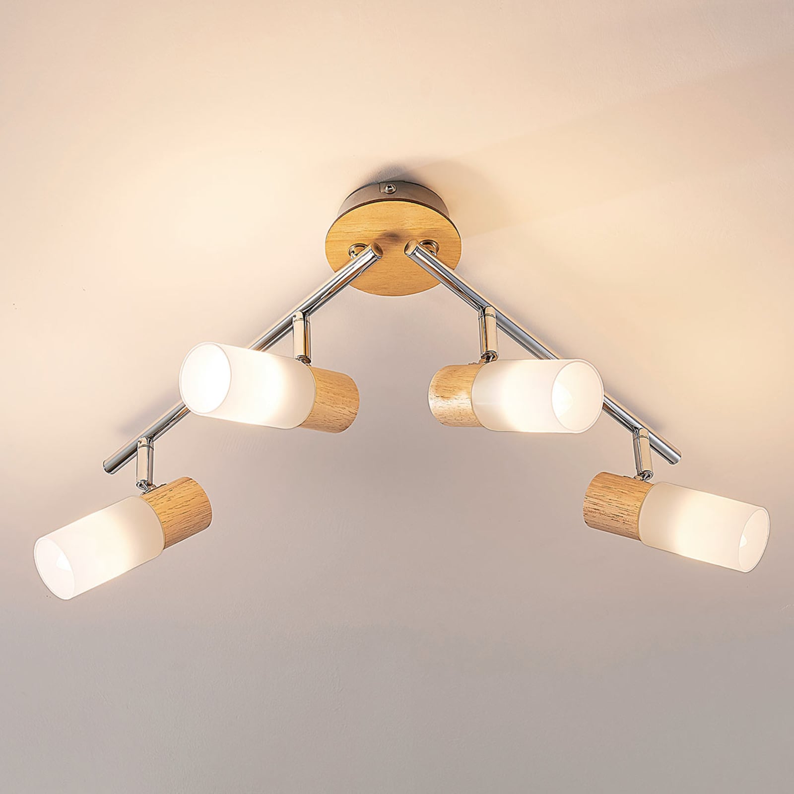 Lindby Deckenstrahler Christoph LED Lampe Holz Deckenlampe Leuchte 4-flg weiß - 4251096546521