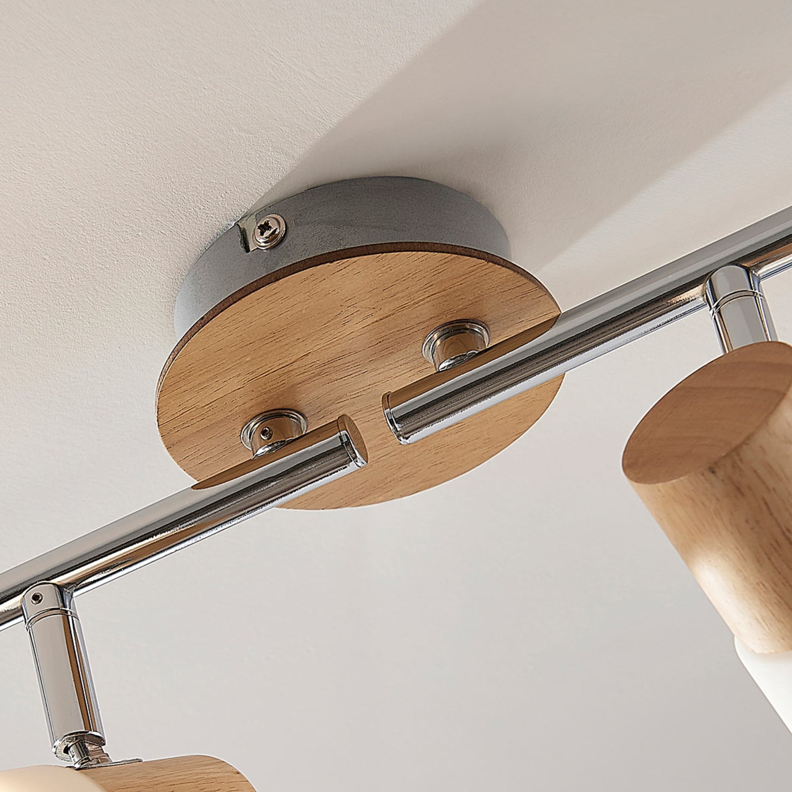 Lindby Deckenstrahler Christoph LED Lampe Holz Deckenlampe Leuchte 4-flg weiß - 4251096546521