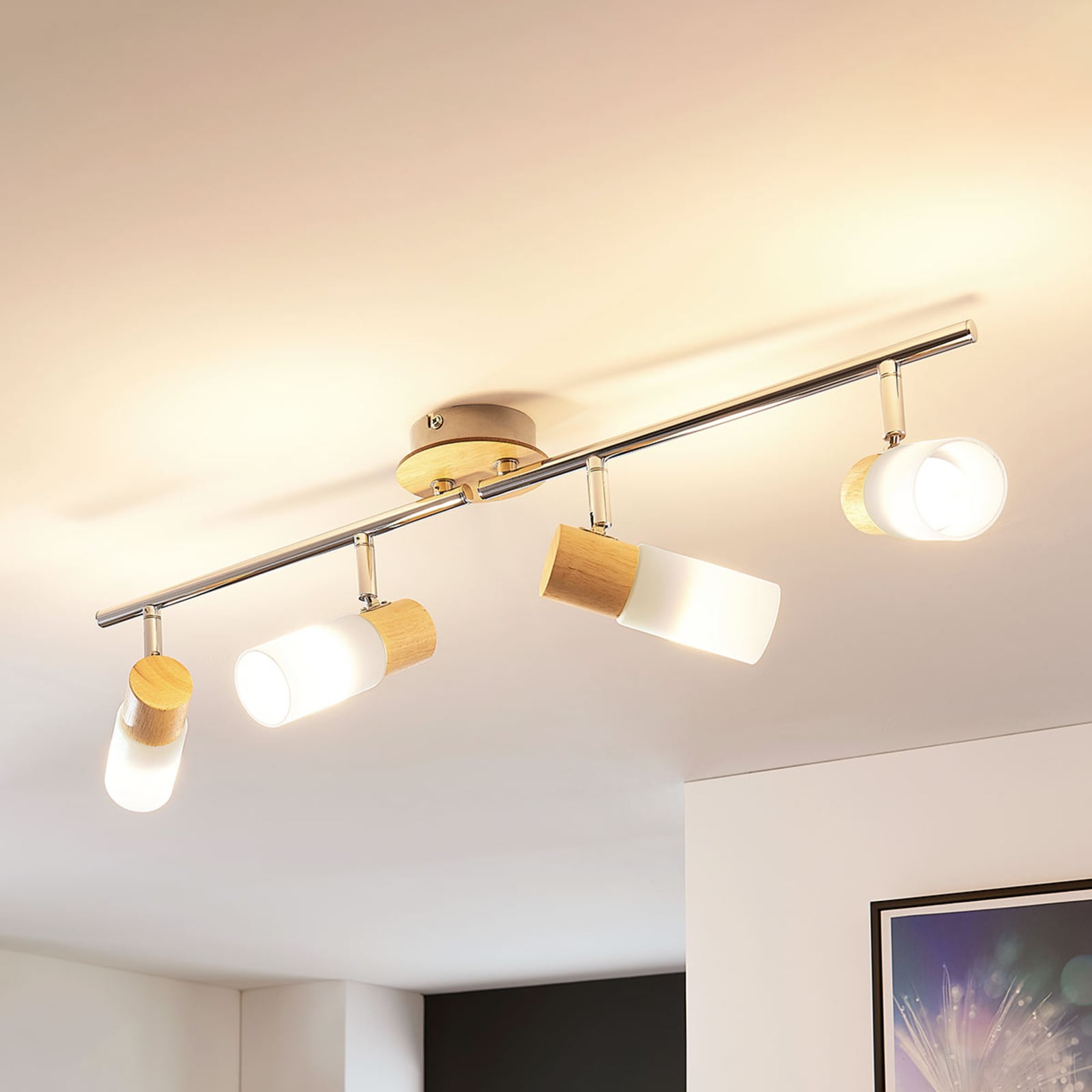 Lindby Deckenstrahler Christoph LED Lampe Holz Deckenlampe Leuchte 4-flg weiß - 4251096546521