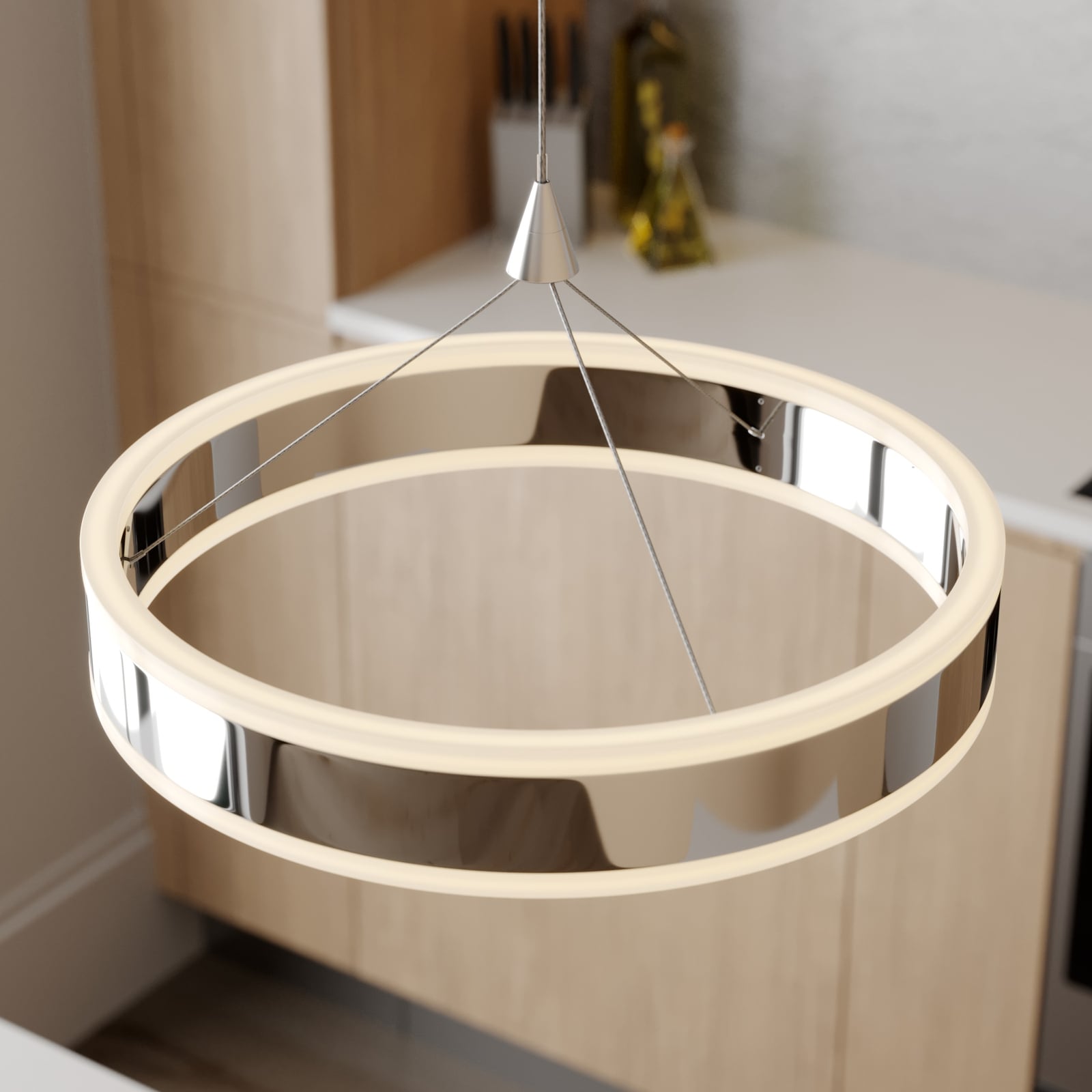 Lucande Pendelleuchte Hängeleuchte Lyani LED dimmbar chrom 85cm 2-flg 3000K - 4251096550283