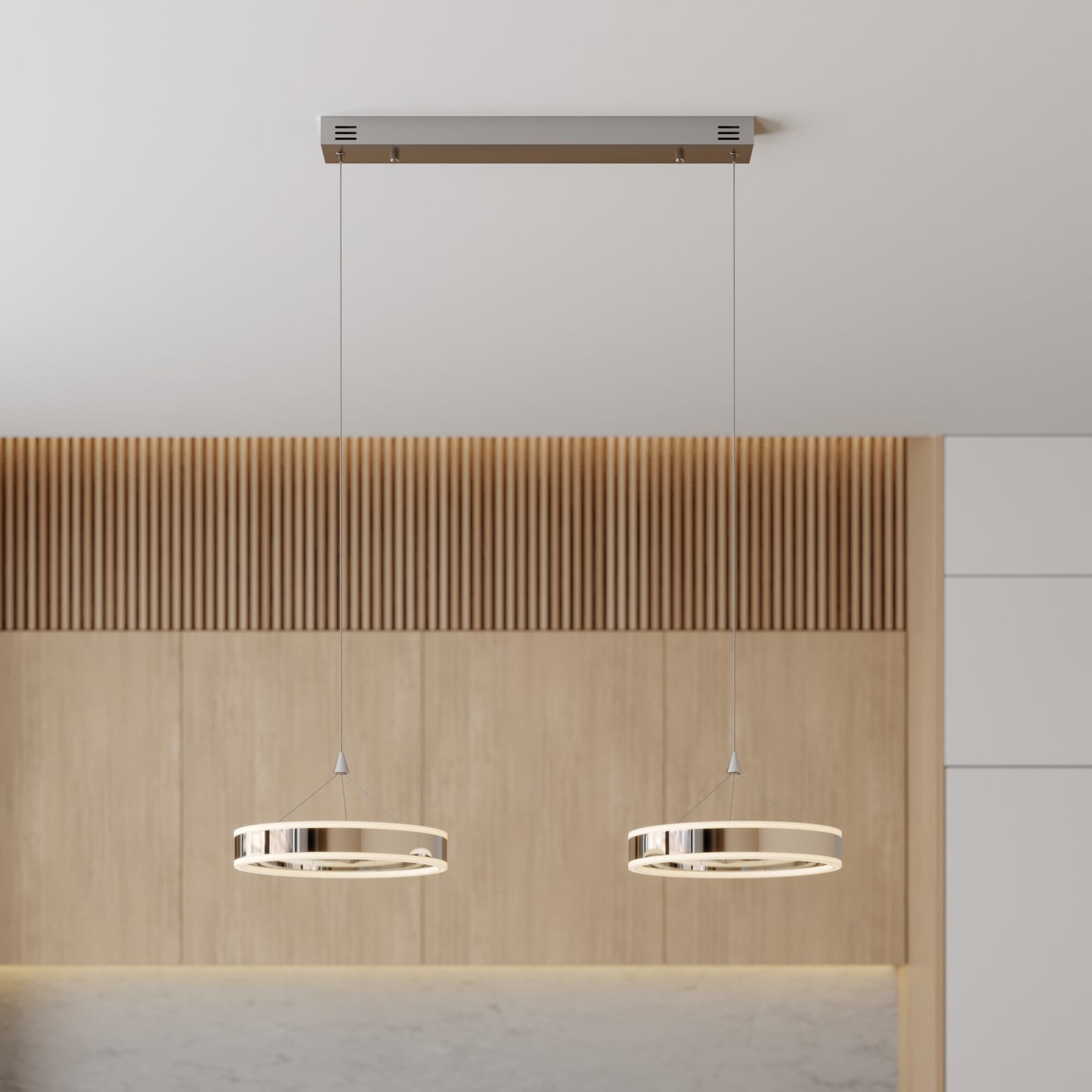 Lucande Pendelleuchte Hängeleuchte Lyani LED dimmbar chrom 85cm 2-flg 3000K - 4251096550283