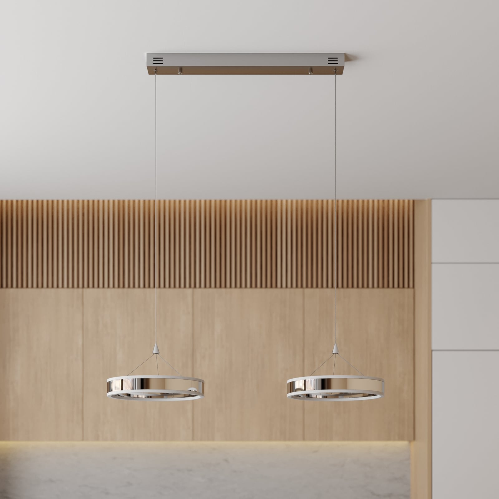 Lucande Pendelleuchte Hängeleuchte Lyani LED dimmbar chrom 85cm 2-flg 3000K - 4251096550283
