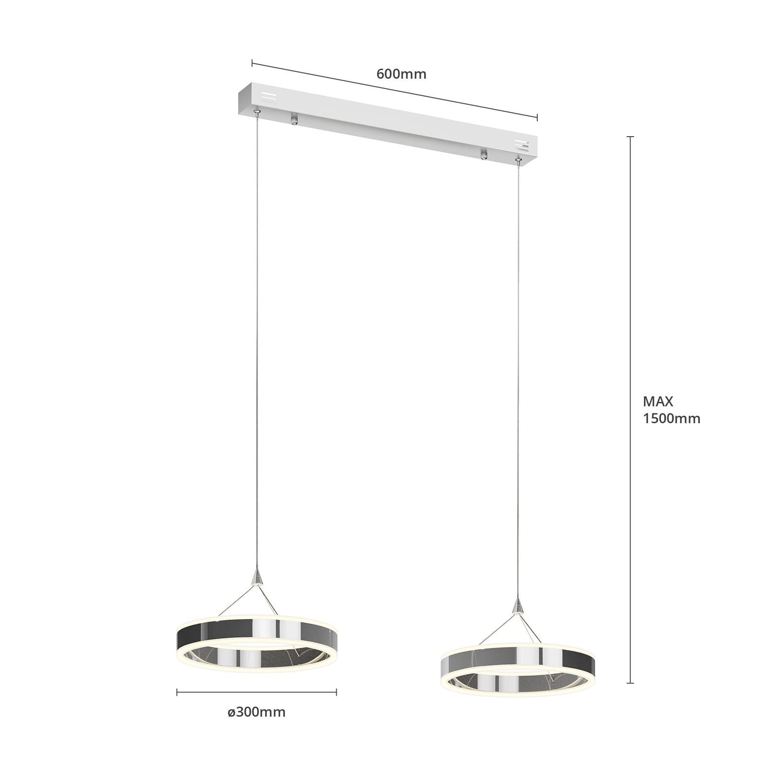 Lucande Pendelleuchte Hängeleuchte Lyani LED dimmbar chrom 85cm 2-flg 3000K - 4251096550283