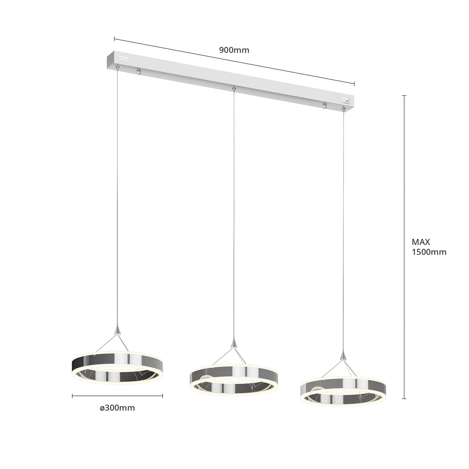 Lucande Pendelleuchte Hängeleuchte Lyani LED Lampe dimmbar 3-flg chrom 115x30cm - 4251096550290