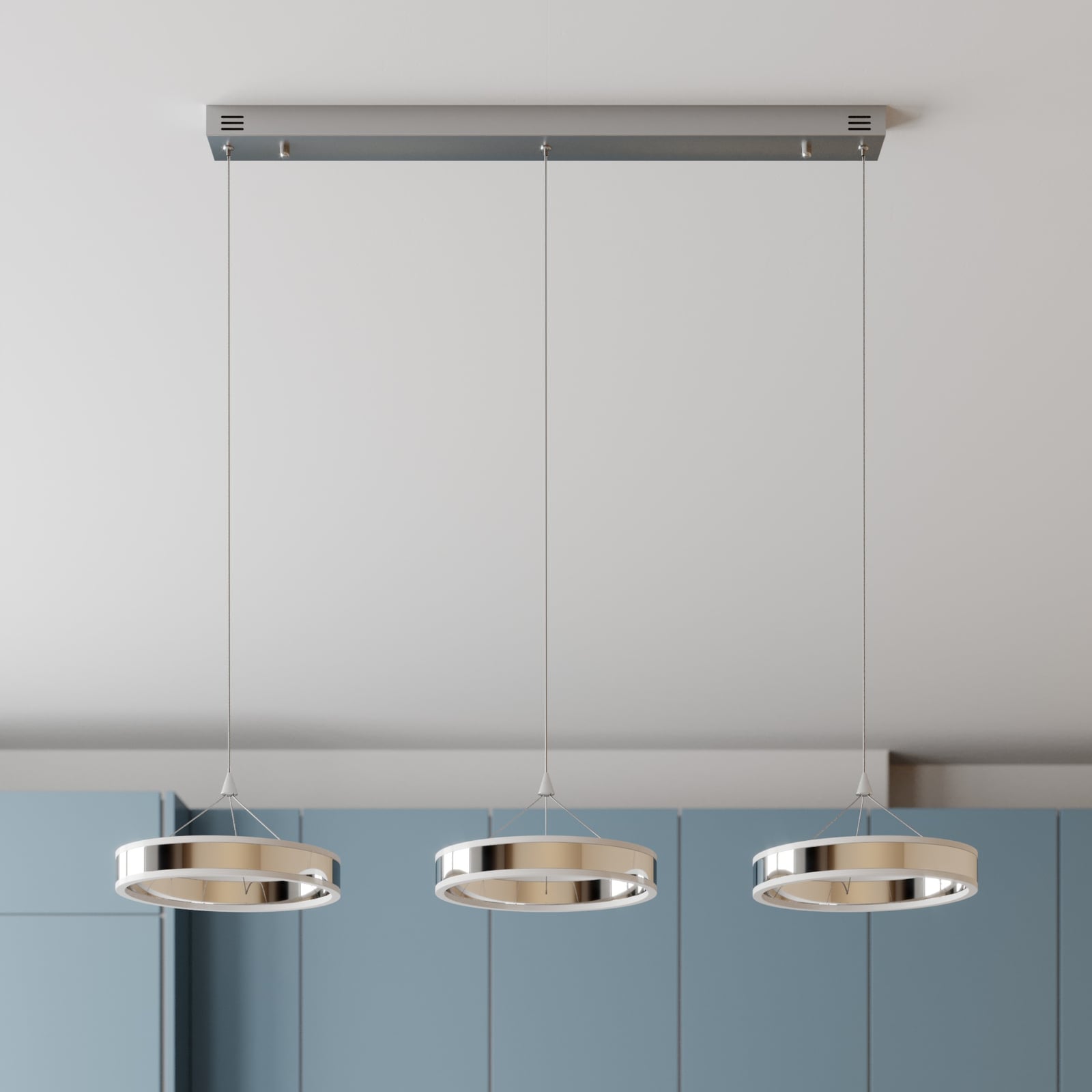Lucande Pendelleuchte Hängeleuchte Lyani LED Lampe dimmbar 3-flg chrom 115x30cm - 4251096550290