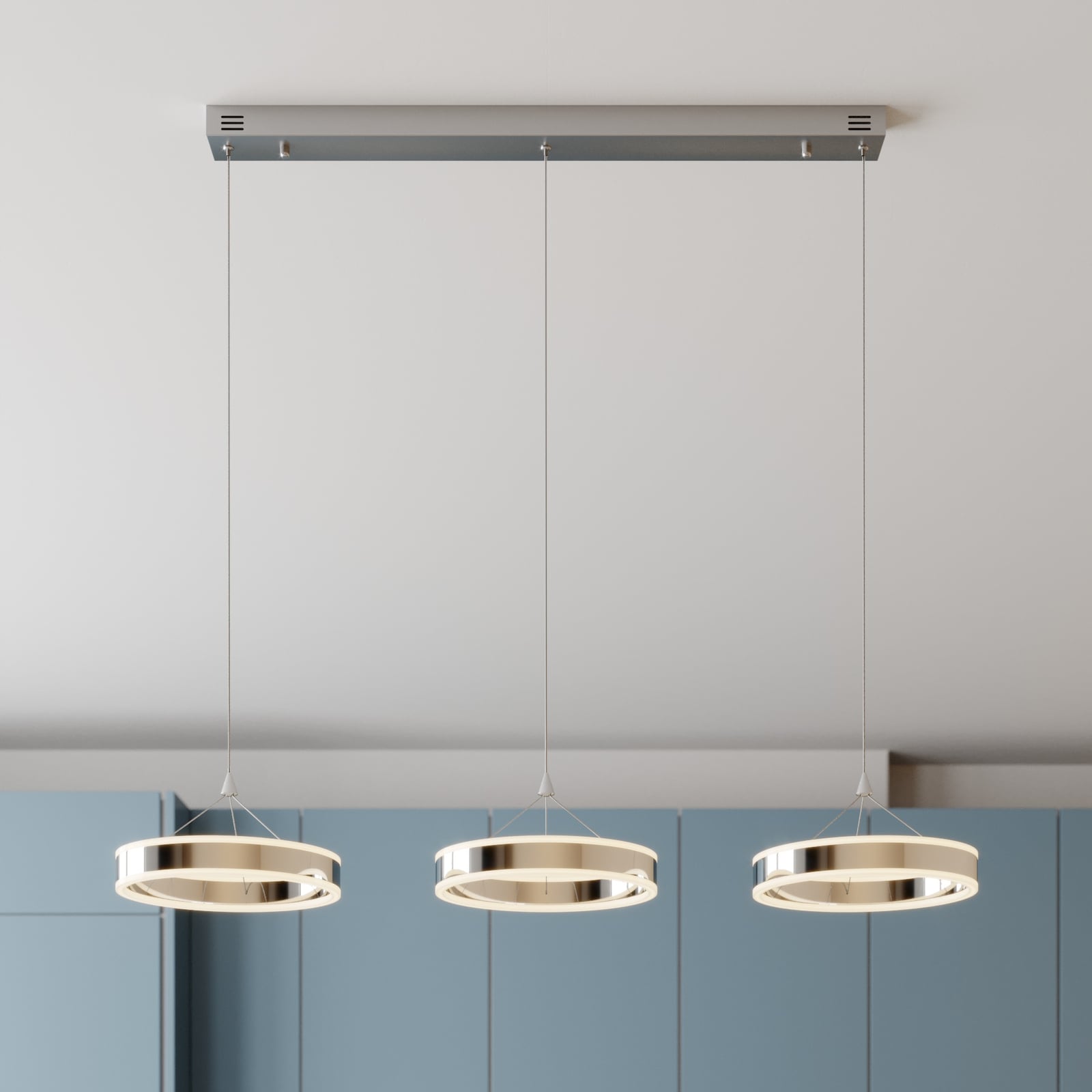 Lucande Pendelleuchte Hängeleuchte Lyani LED Lampe dimmbar 3-flg chrom 115x30cm - 4251096550290