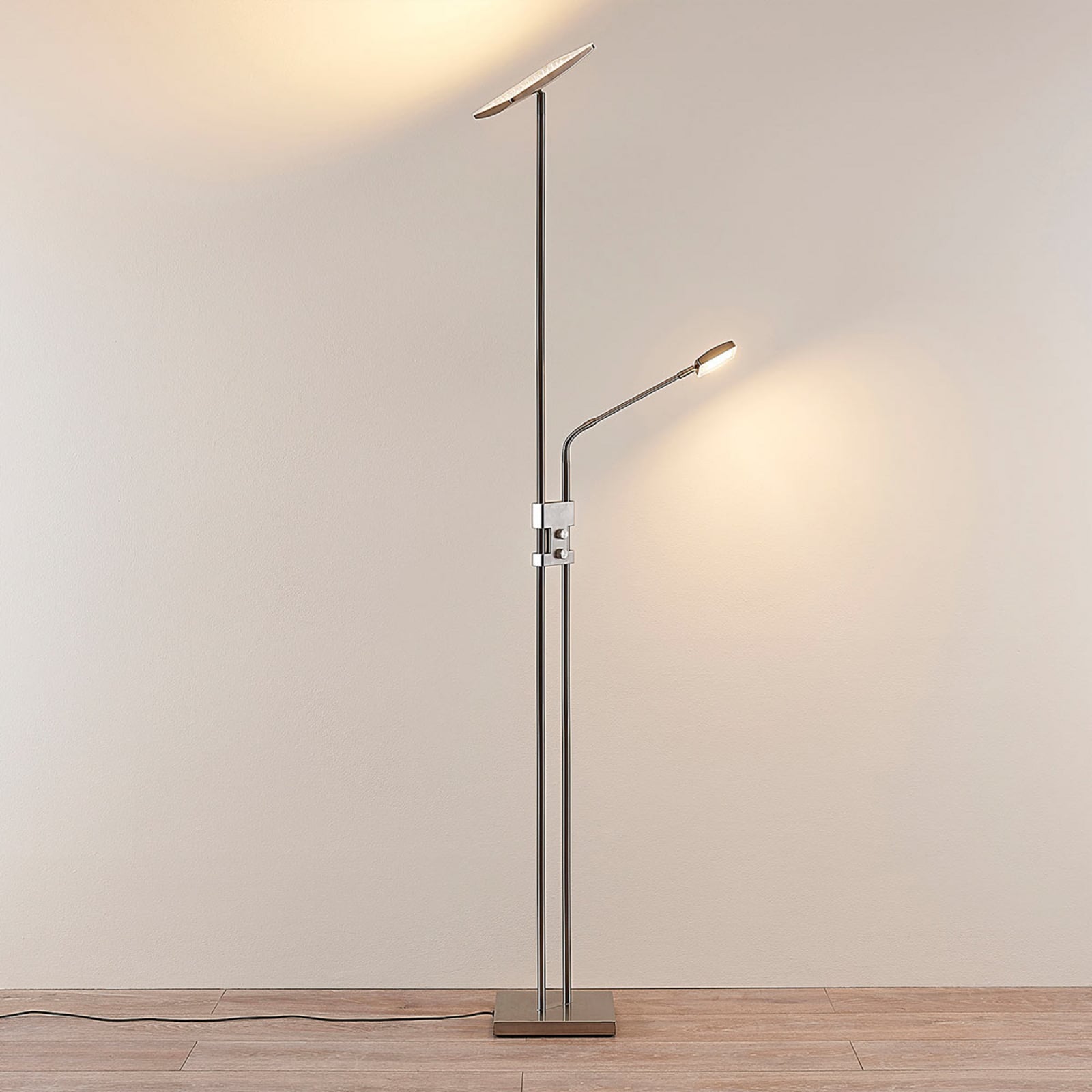 Lindby Stehlampe Jonne LED dimmbar Leselampe eckig nickel 180cm 15W warmweiß - 4251096546002
