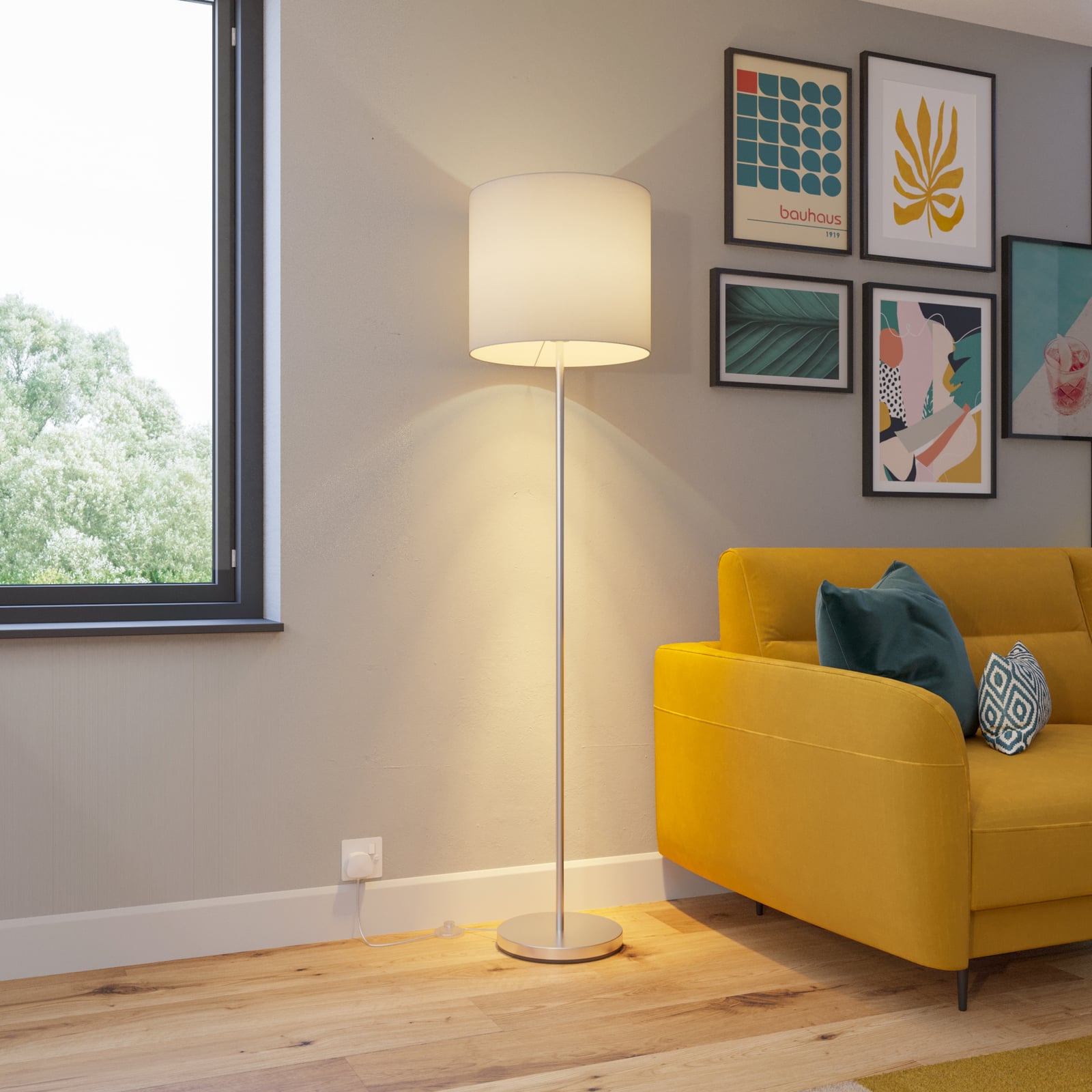 Lindby Stehlampe Stehleuchte Everly LED Lampe Leuchte weiß nickel 166cm hoch - 4251096545234