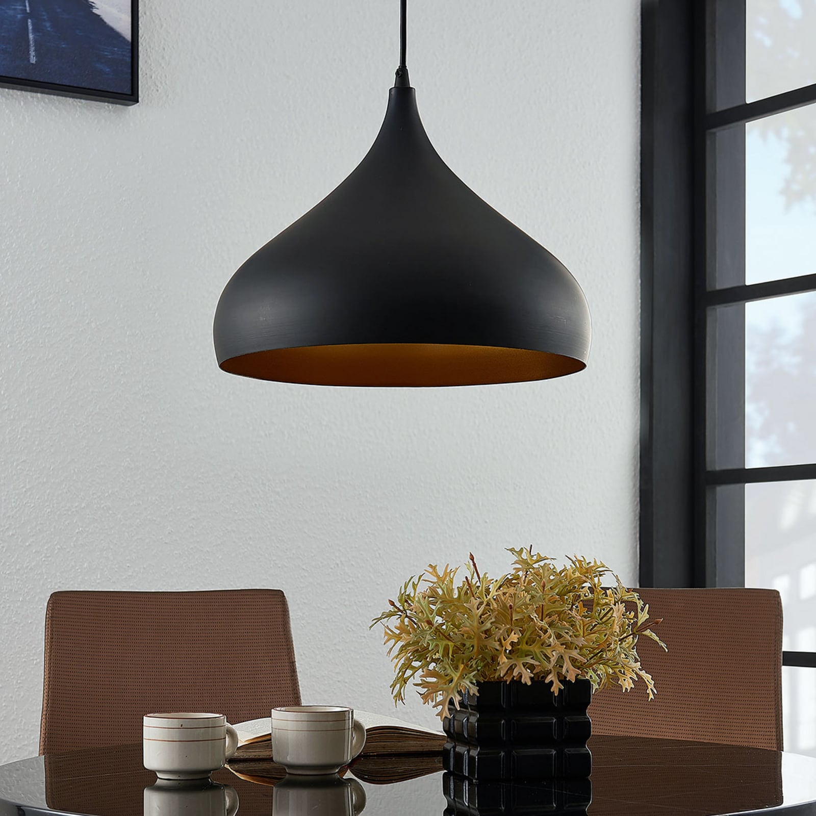 Lindby Hängelampe Hängeleuchte Ritana LED Pendelleuchte Lampe schwarz-gold Ø31cm - 4251096559866