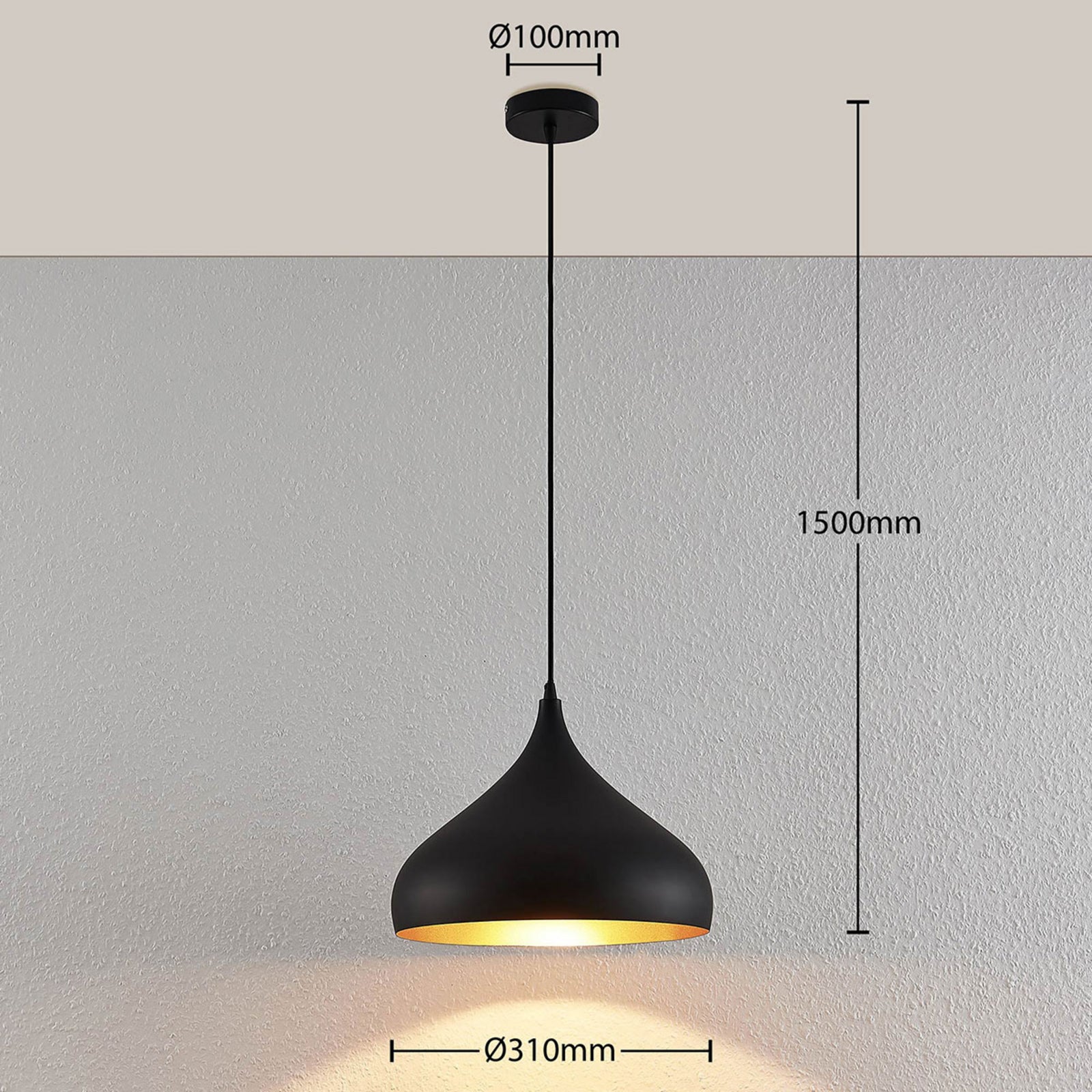 Lindby Hängelampe Hängeleuchte Ritana LED Pendelleuchte Lampe schwarz-gold Ø31cm - 4251096559866