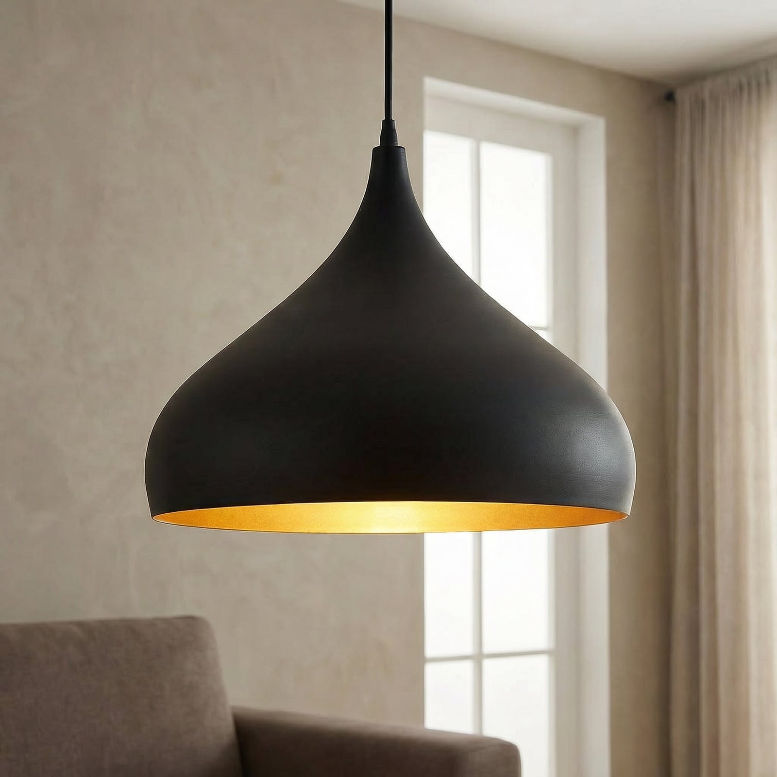 Lindby Hängelampe Hängeleuchte Ritana LED Pendelleuchte Lampe schwarz-gold Ø31cm - 4251096559866