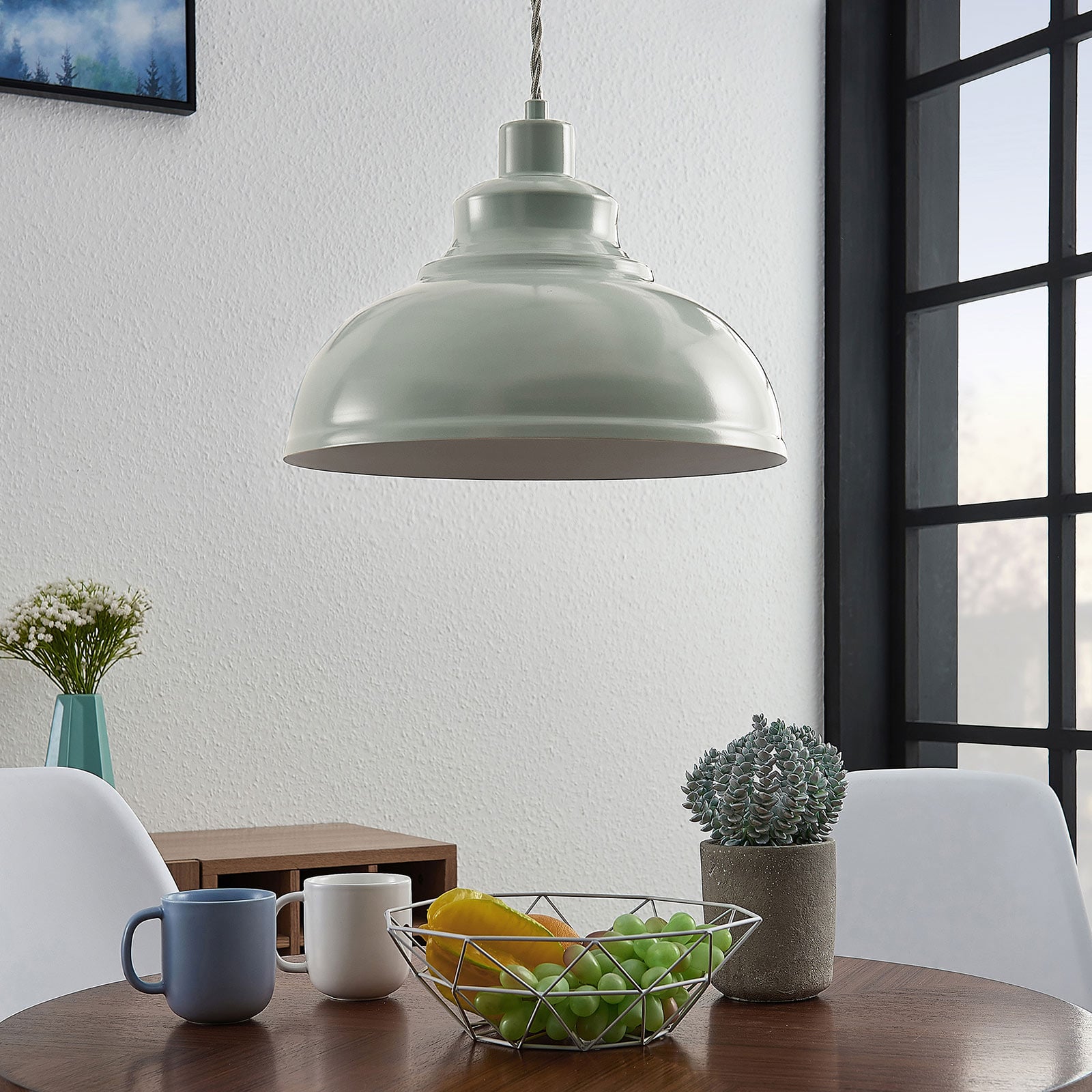 Lindby Pendelleuchte Hängeleuchte Albertine LED Lampe dimmbar hellblau Ø29cm - 4251096557442