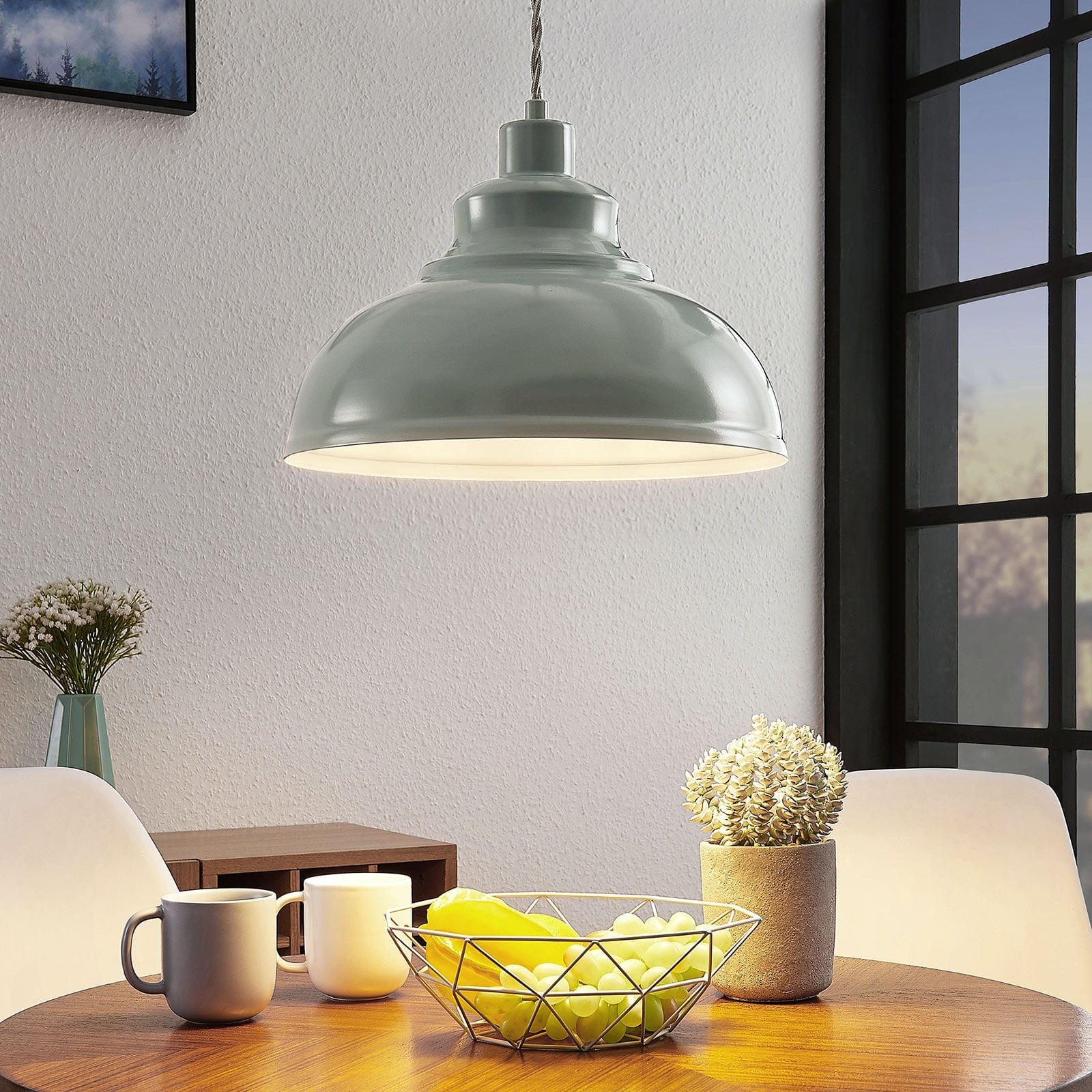 Lindby Pendelleuchte Hängeleuchte Albertine LED Lampe dimmbar hellblau Ø29cm - 4251096557442