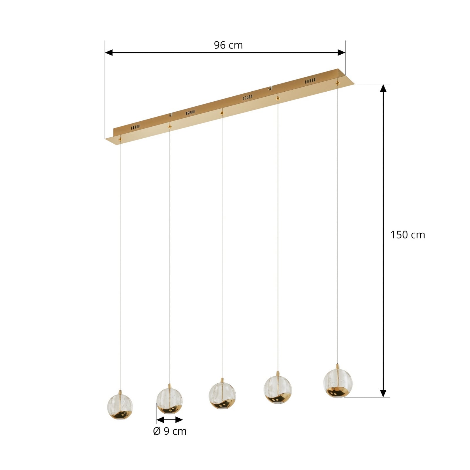 Lucande Pendelleuchte Hängeleuchte Hayley LED 5-flammig gold Glas 96cm Leuchte - 4251096562491
