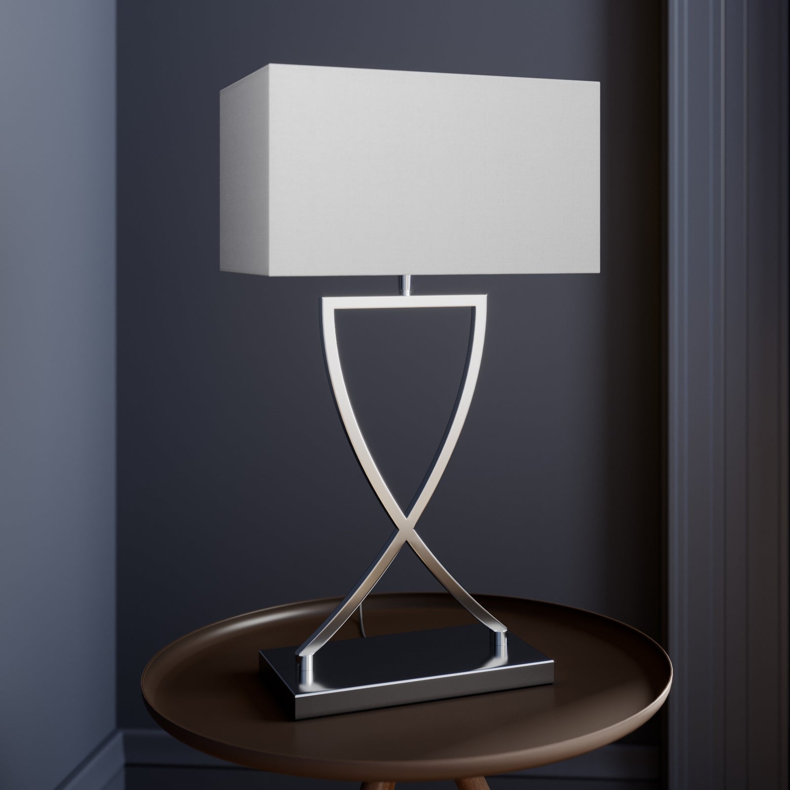 Lucande Tischleuchte Evaine LED Lampe Tischlampe chrom weiß 66cm 35x20cm - 4251096566642
