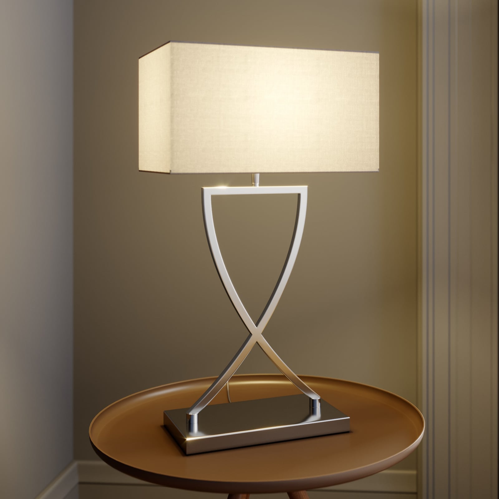 Lucande Tischleuchte Evaine LED Lampe Tischlampe chrom weiß 66cm 35x20cm - 4251096566642