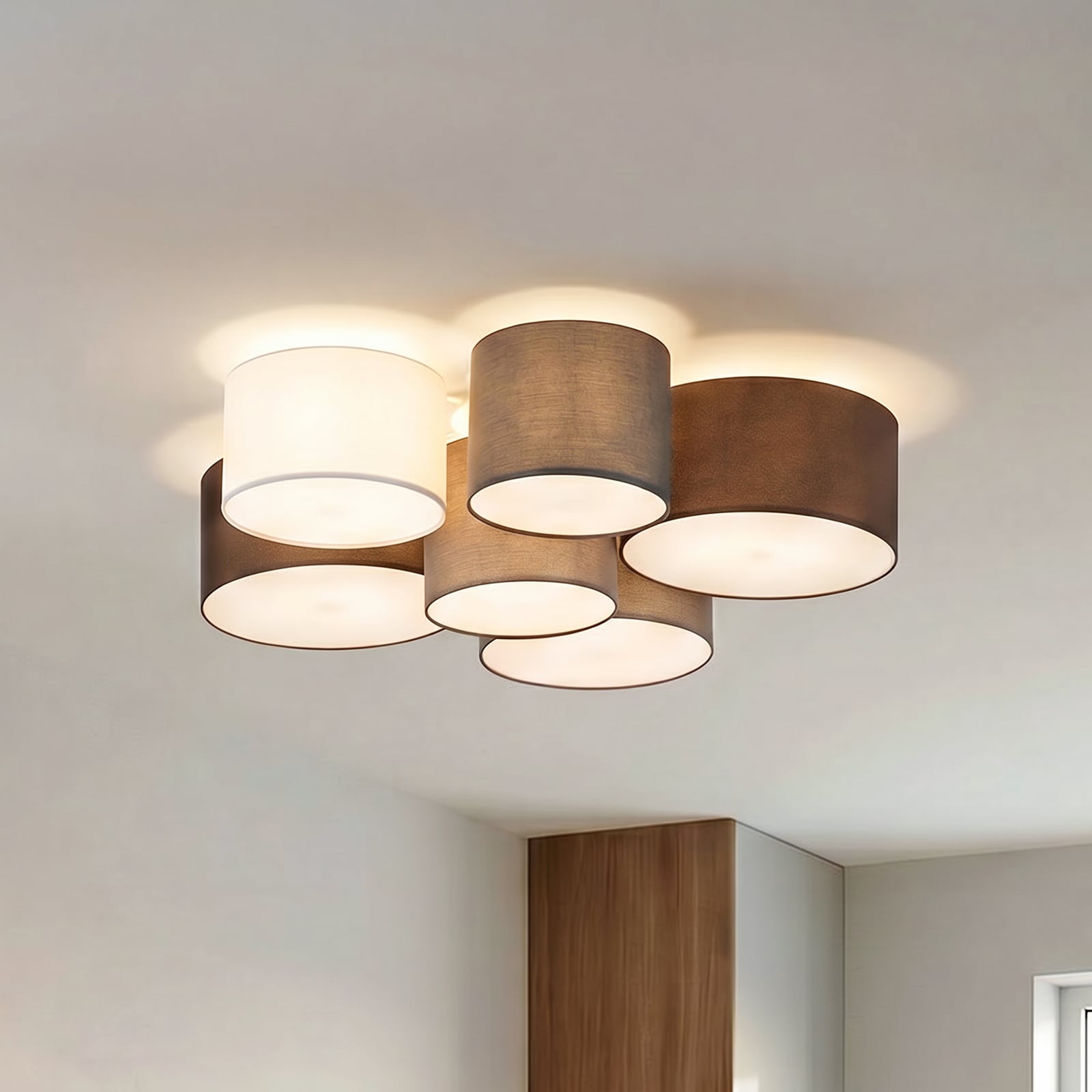 Lindby Deckenlampe Hängeleuchte Laurenz LED 6-flammig dimmbar grau/braun Ø99cm - 4251096563245