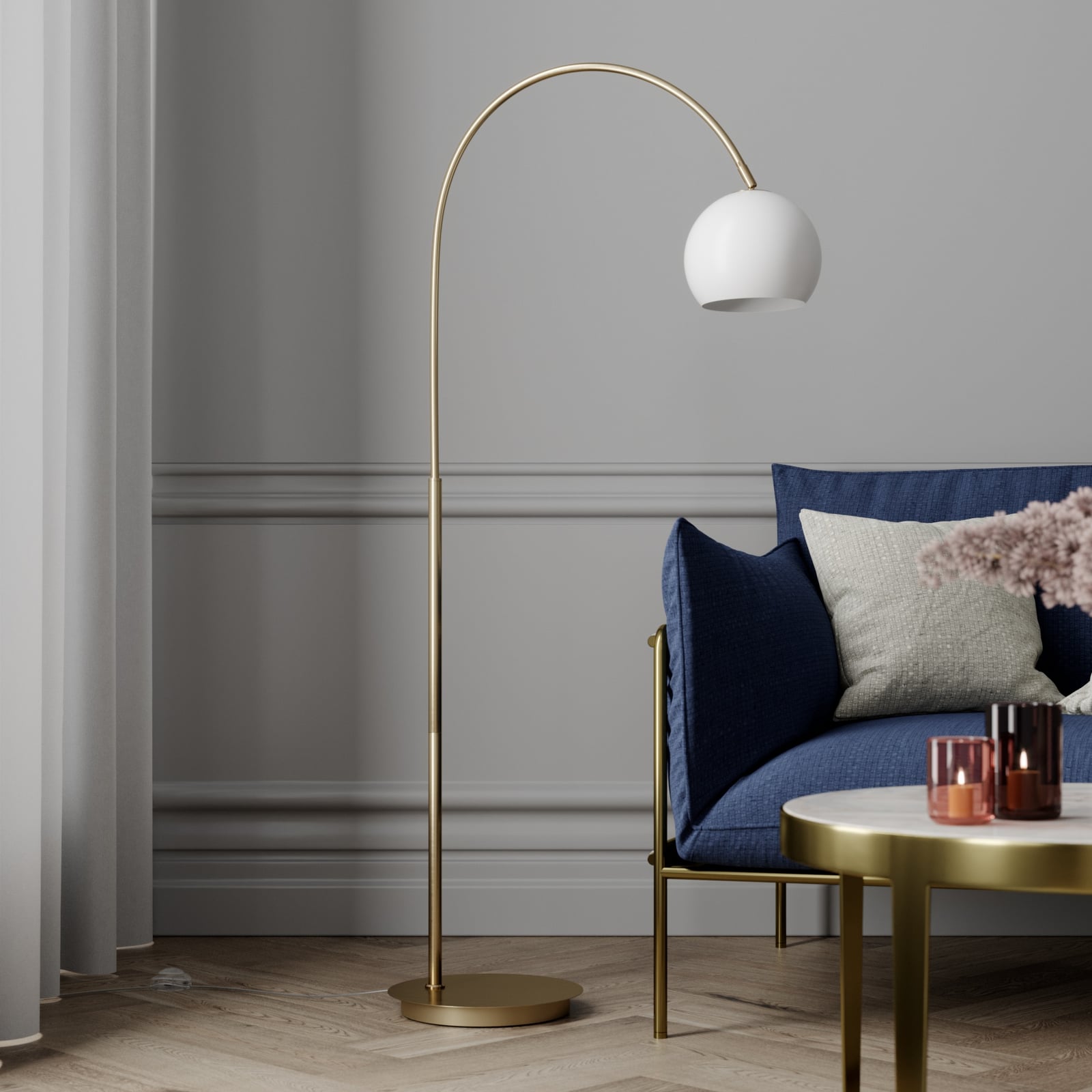 Lindby Stehlampe Bogenlampe Cynthia LED Designer Leuchte messingfarben 140cm - 4251096566048
