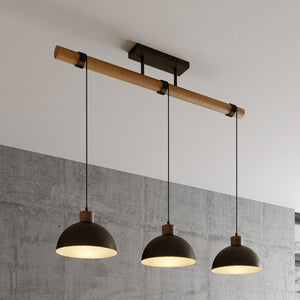 B-Ware Lindby Hängeleuchte Holgar LED Pendelleuchte dimmbar grau Holz Metall E27 3-flg